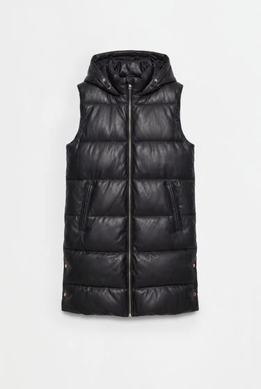 Leather effect puffer gilet — BLACK 6