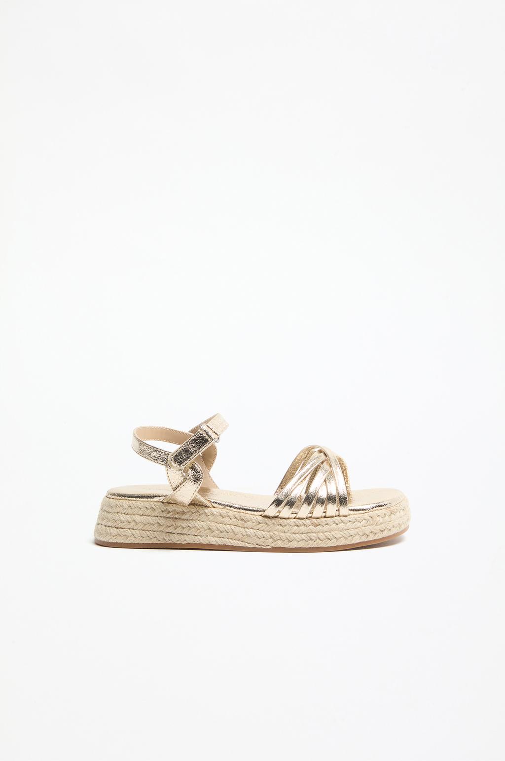 Metallic strappy jute sandals