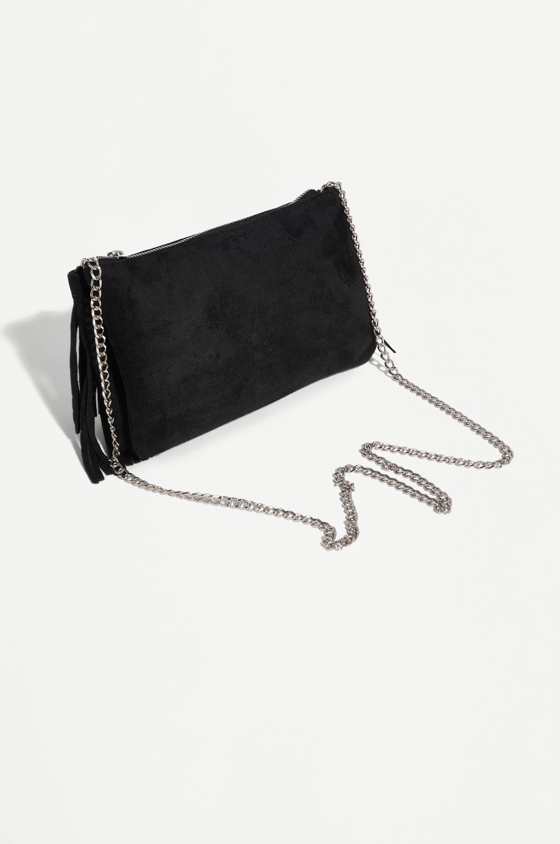 Fringed crossbody bag with rhinestones — BLACK