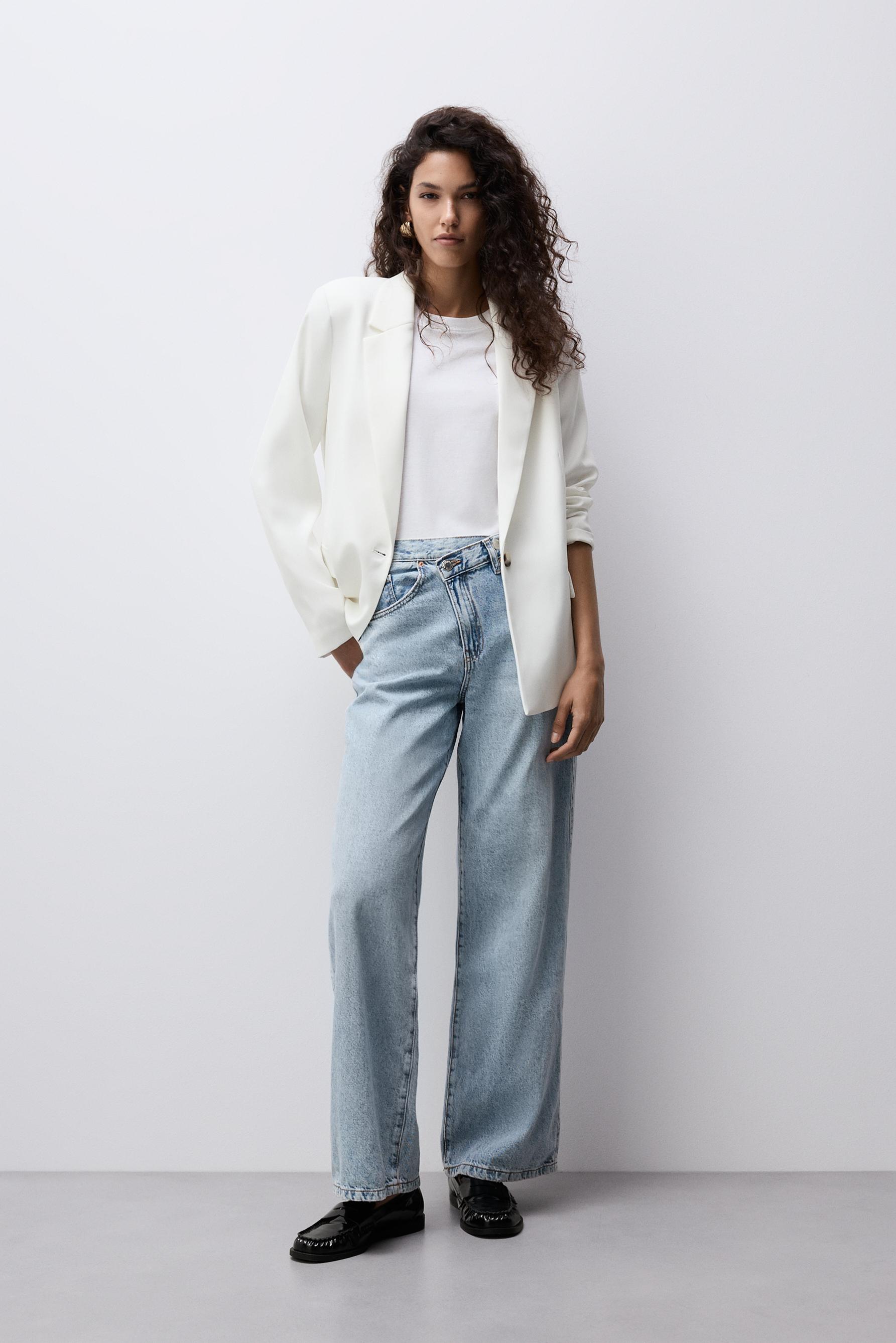 Wide leg jeans cintura cruzada