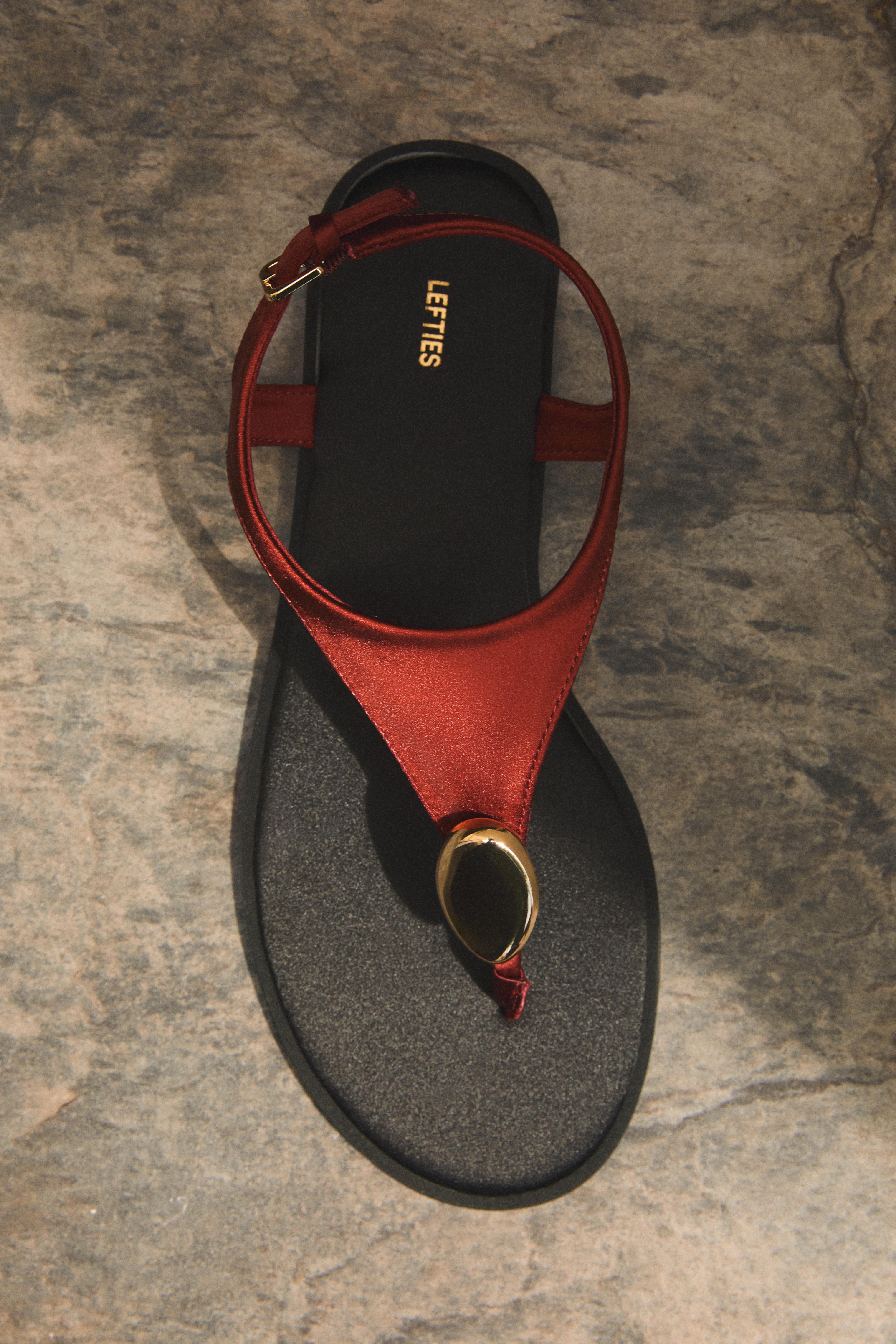 Beaded flat slider sandals — RUSSET
