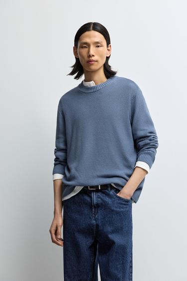 Textured knit sweater — BLUE 1