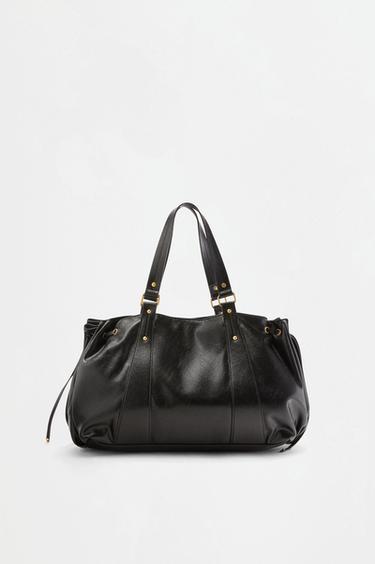 Ruched shopper bag — BLACK 1