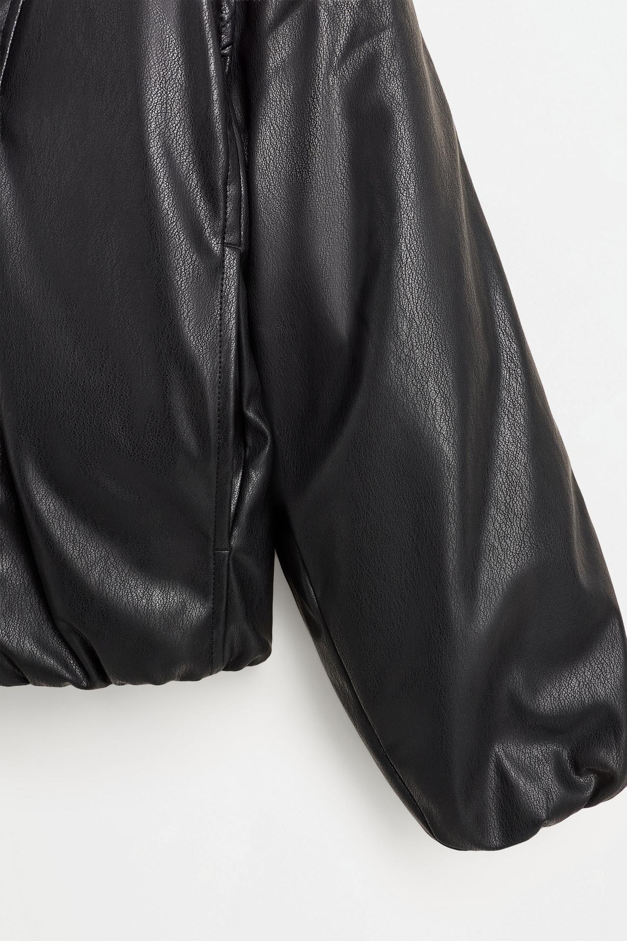 Leather effect wrap puffer jacket — BLACK