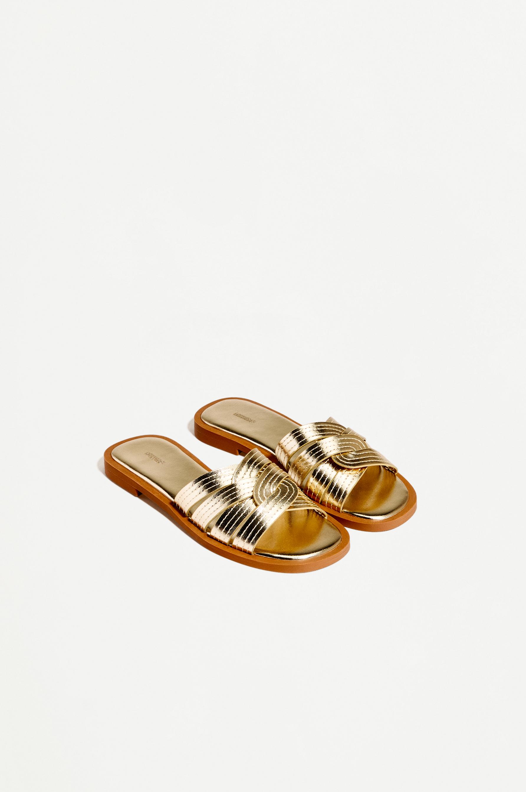 Braided flat slider sandals — GOLD