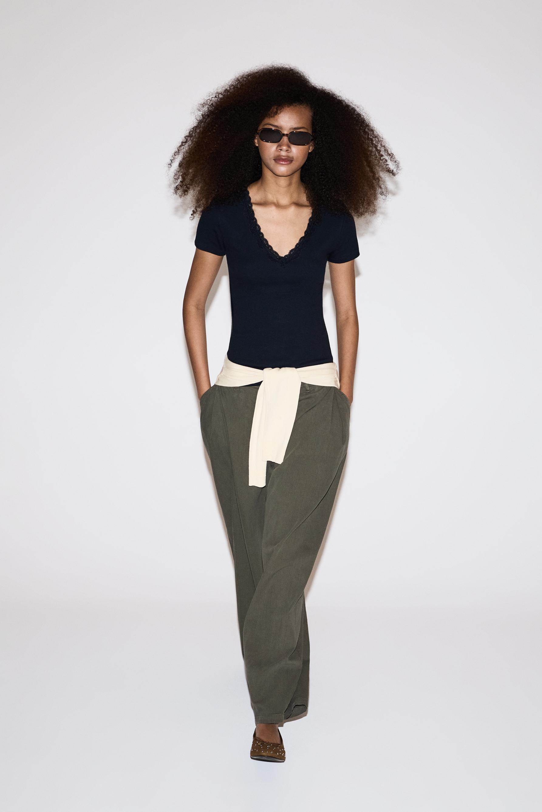 Ribbed lace T-shirt — DARK NAVY