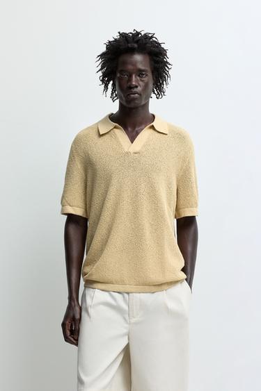 Cutwork knit polo shirt — YELLOW 1