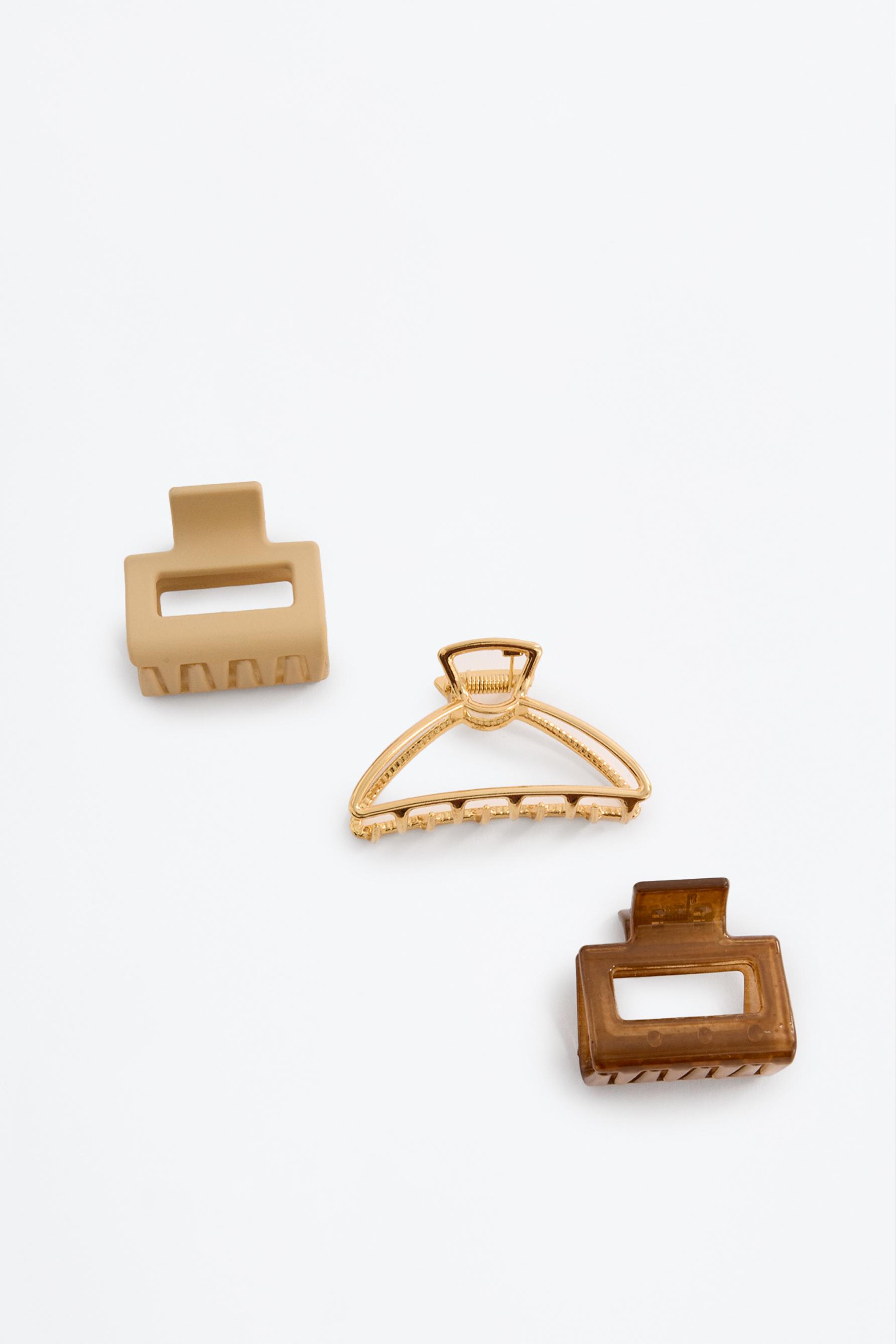 Pack of 3 assorted hair clips — GOLD