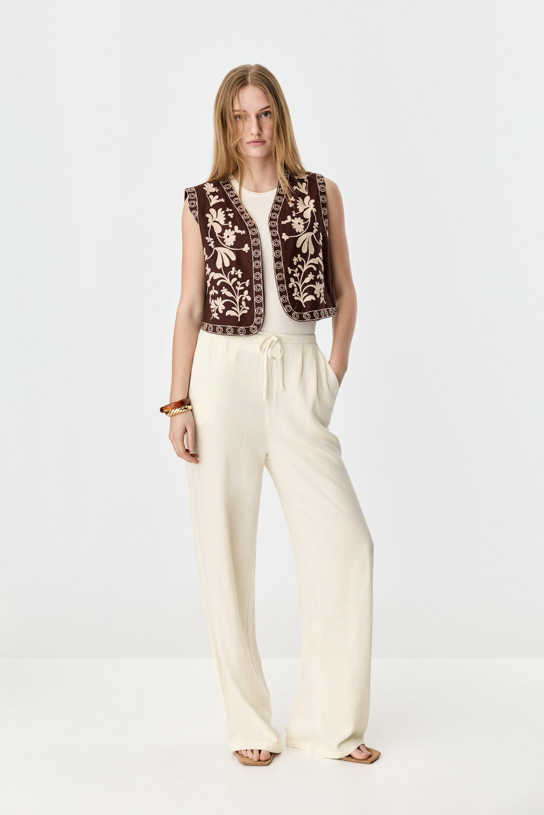 Rustic wide-leg trousers — TAN