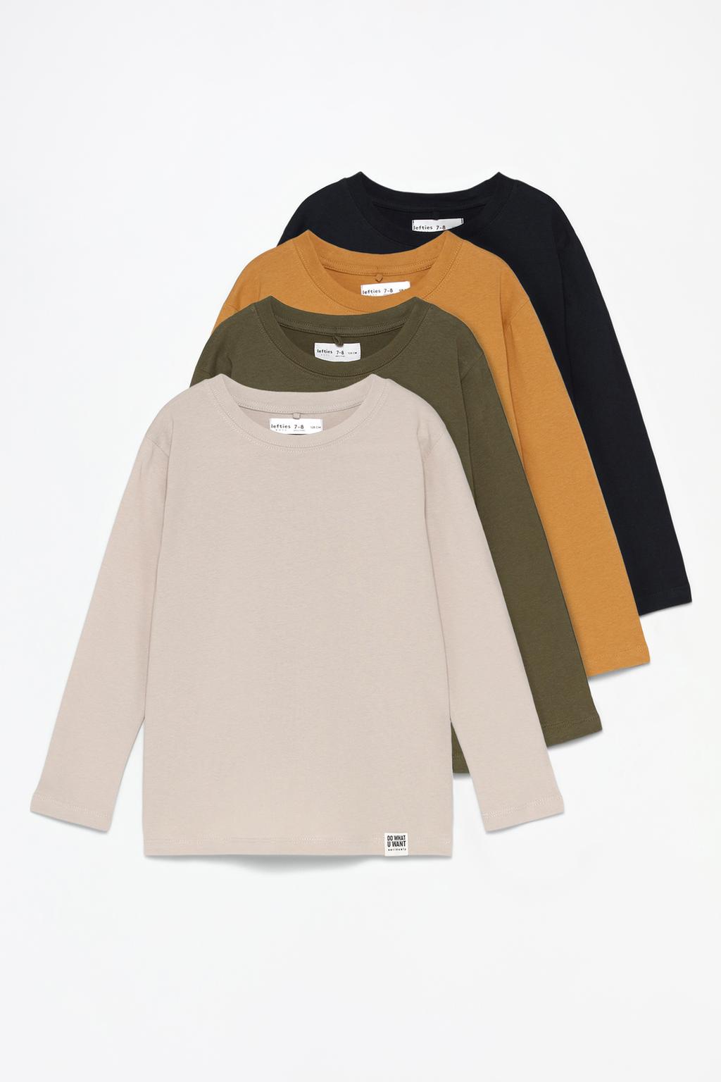 Pack of 4 plain long sleeve T-shirts.