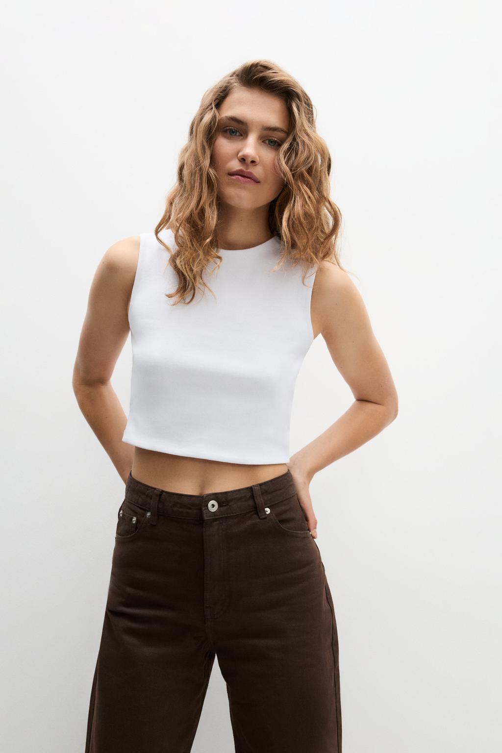 Maglietta cropped doppio tessuto