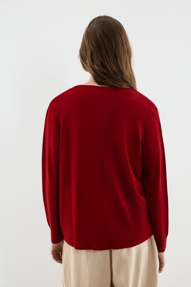Basic V-neck sweater — RED 4