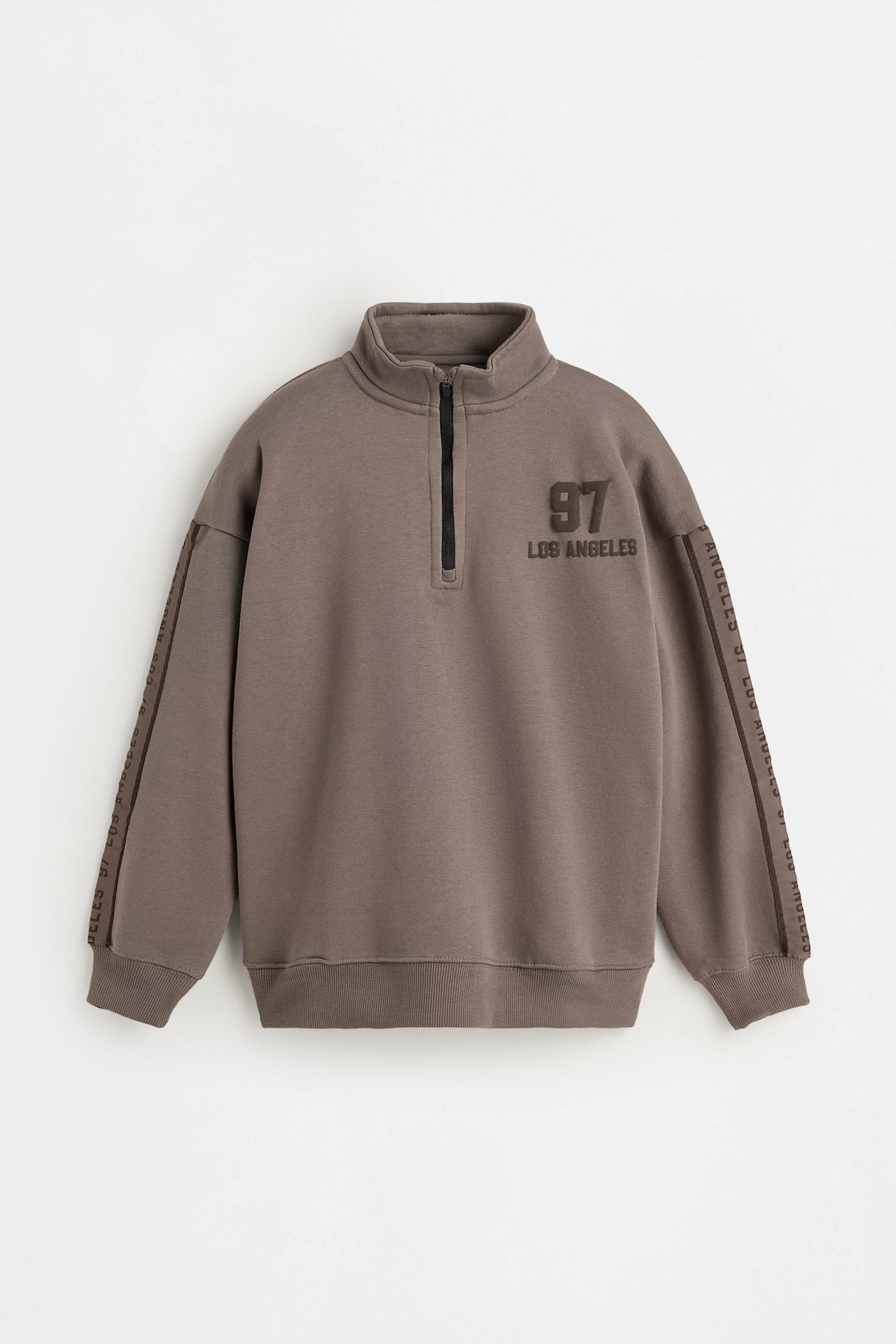 Zip-up mock neck sweatshirt — MINK