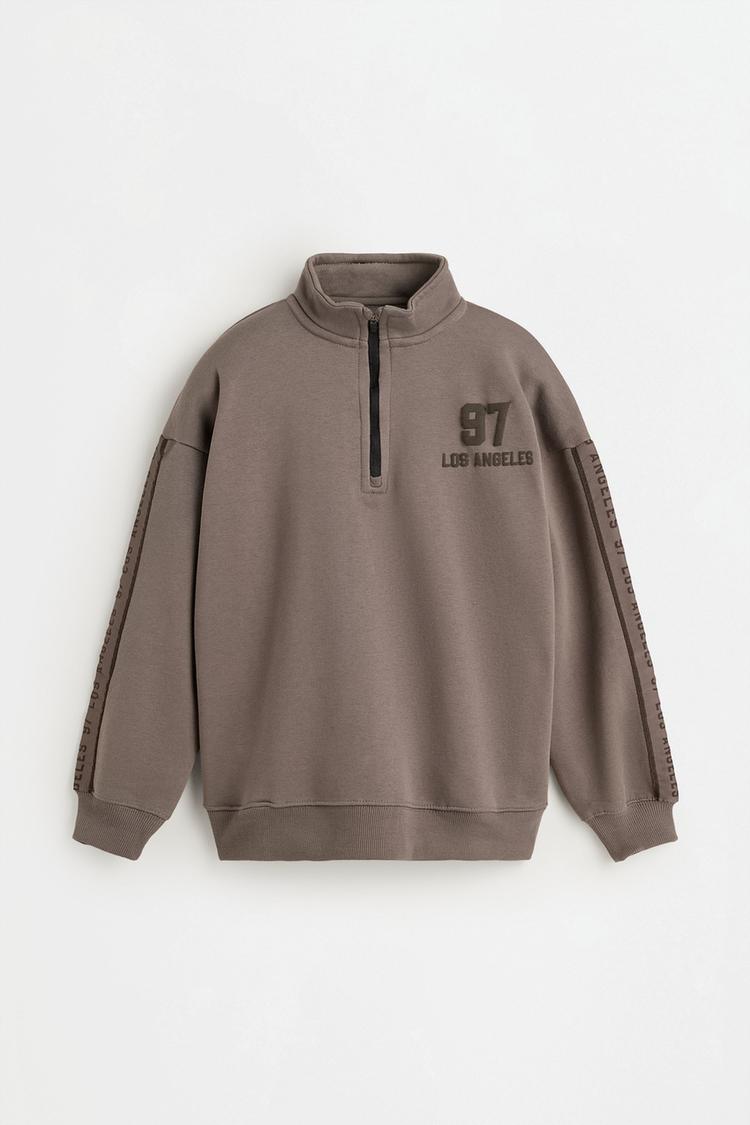 Zip-up mock neck sweatshirt — MINK