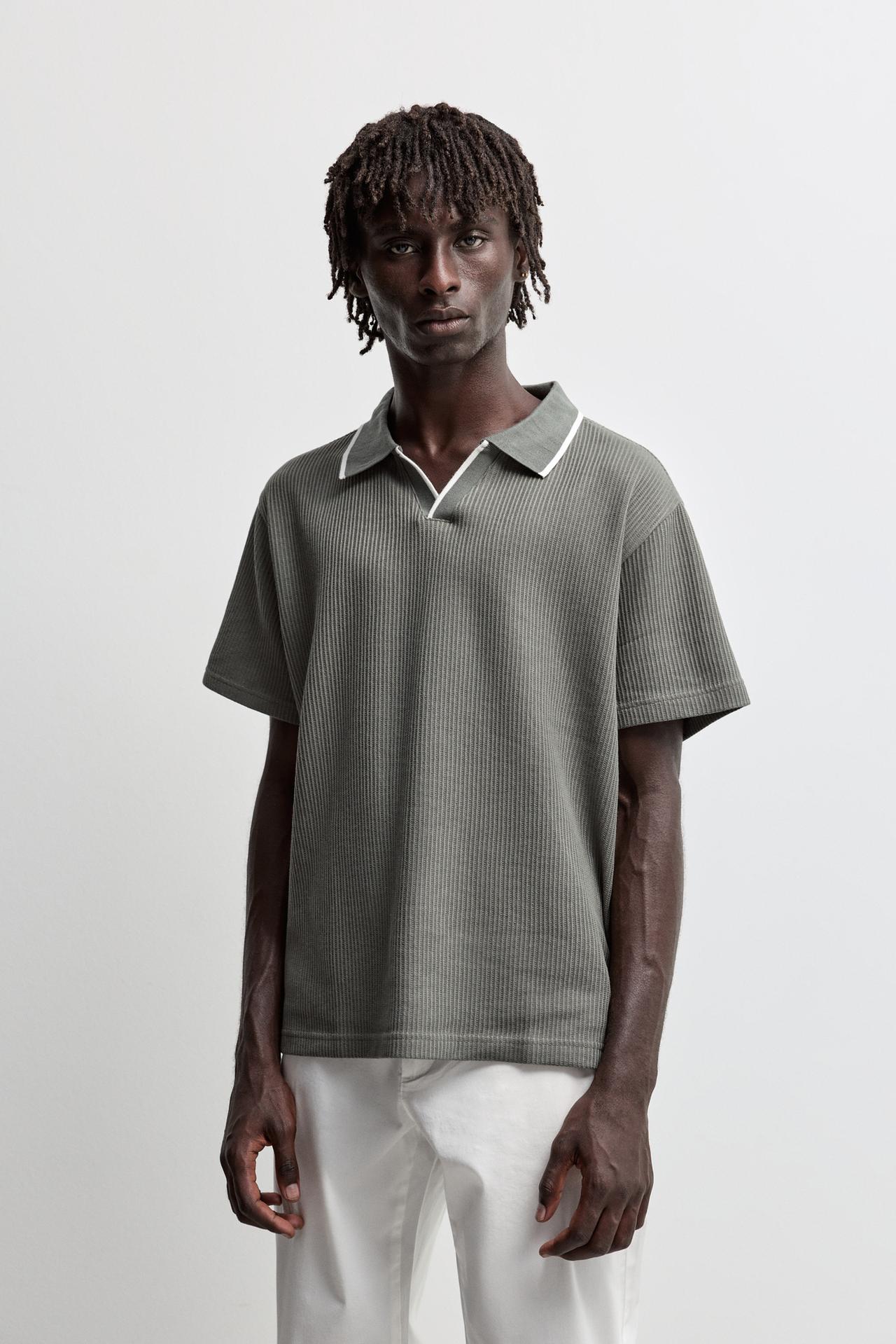 Contrast rib polo shirt — GREEN
