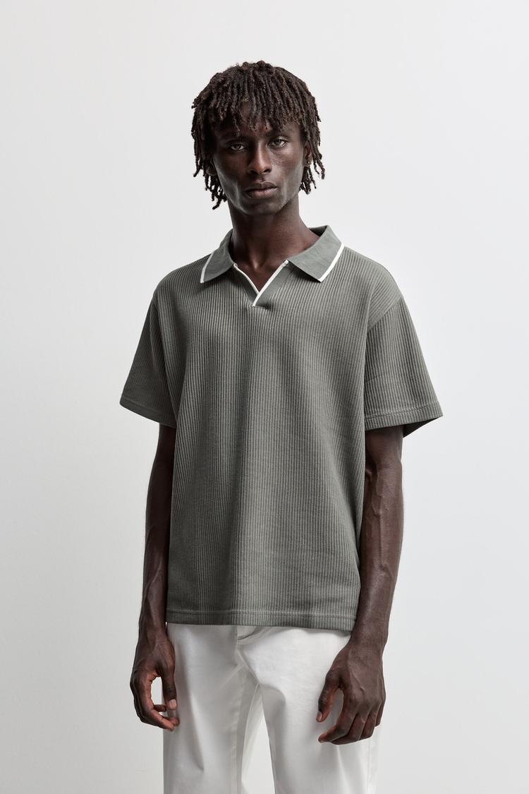 Contrast rib polo shirt — GREEN