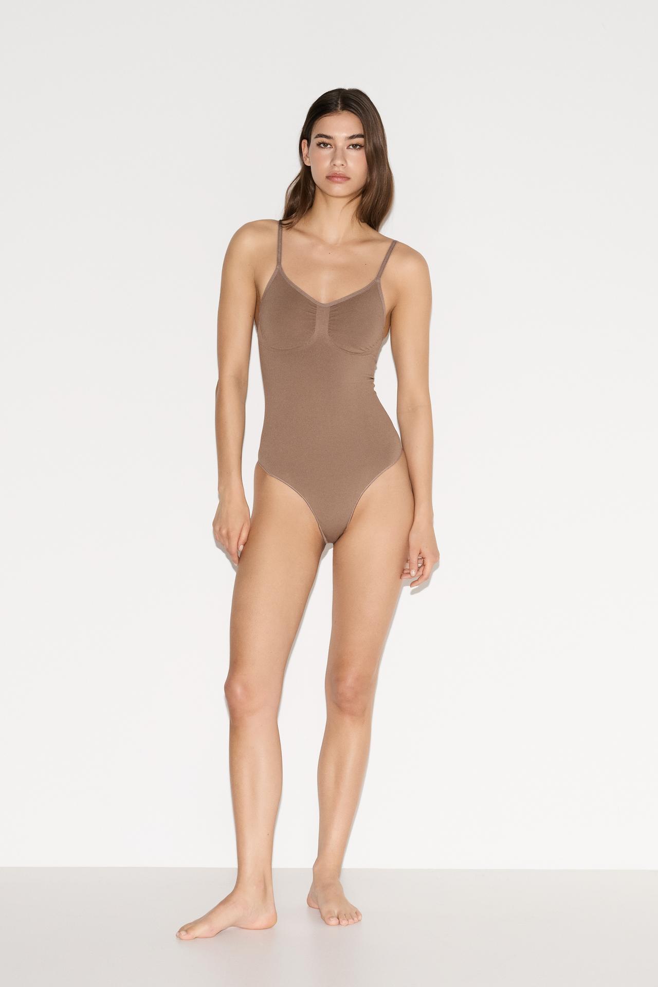 Seamless shapewear thong bodysuit — MINK