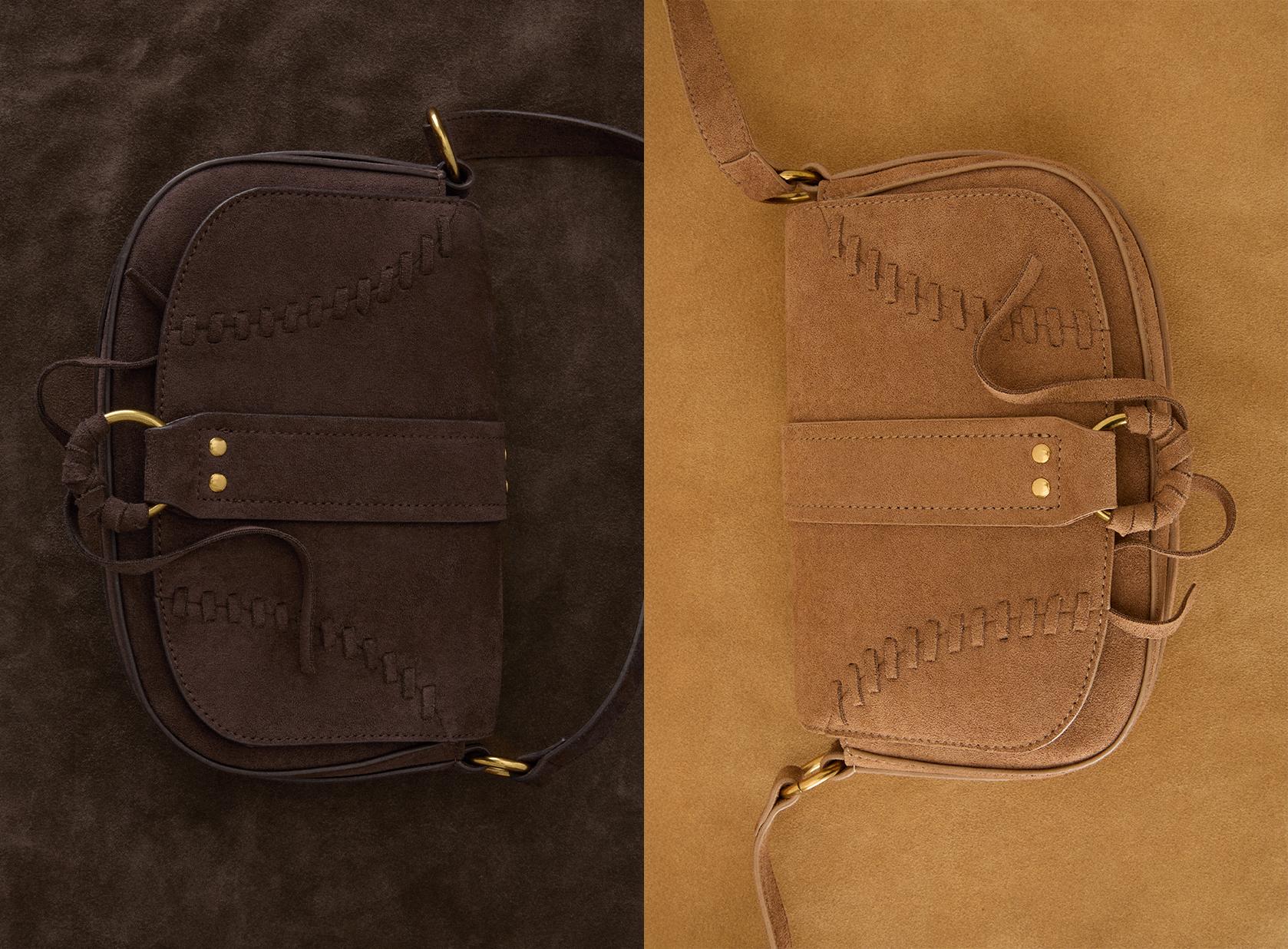 Faux suede flap crossbody bag — BROWN