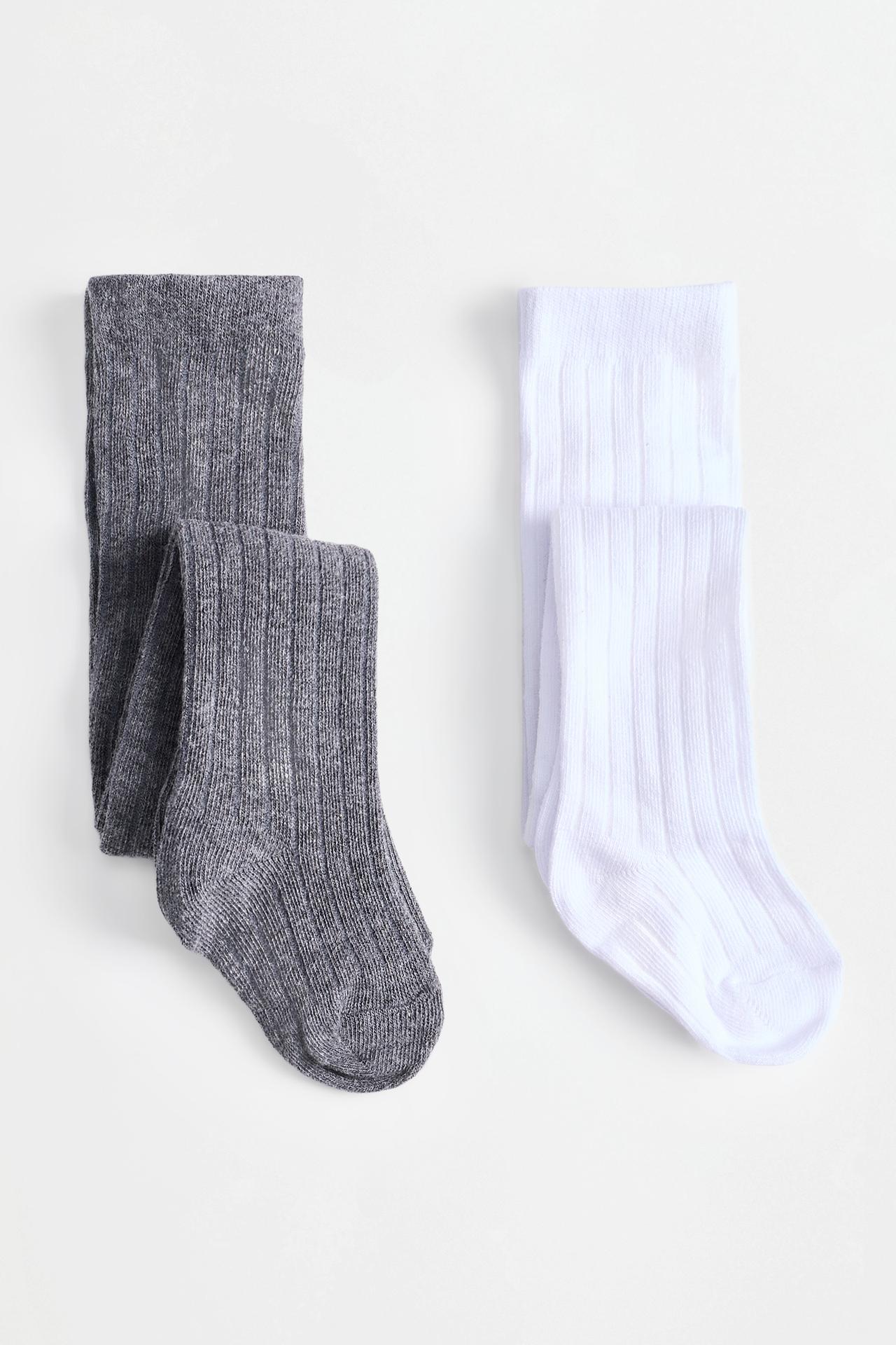Ribbed Tights (2-Pack) — WHITE/GREY