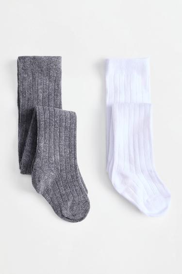 Ribbed Tights (2-Pack) — WHITE/GREY 1