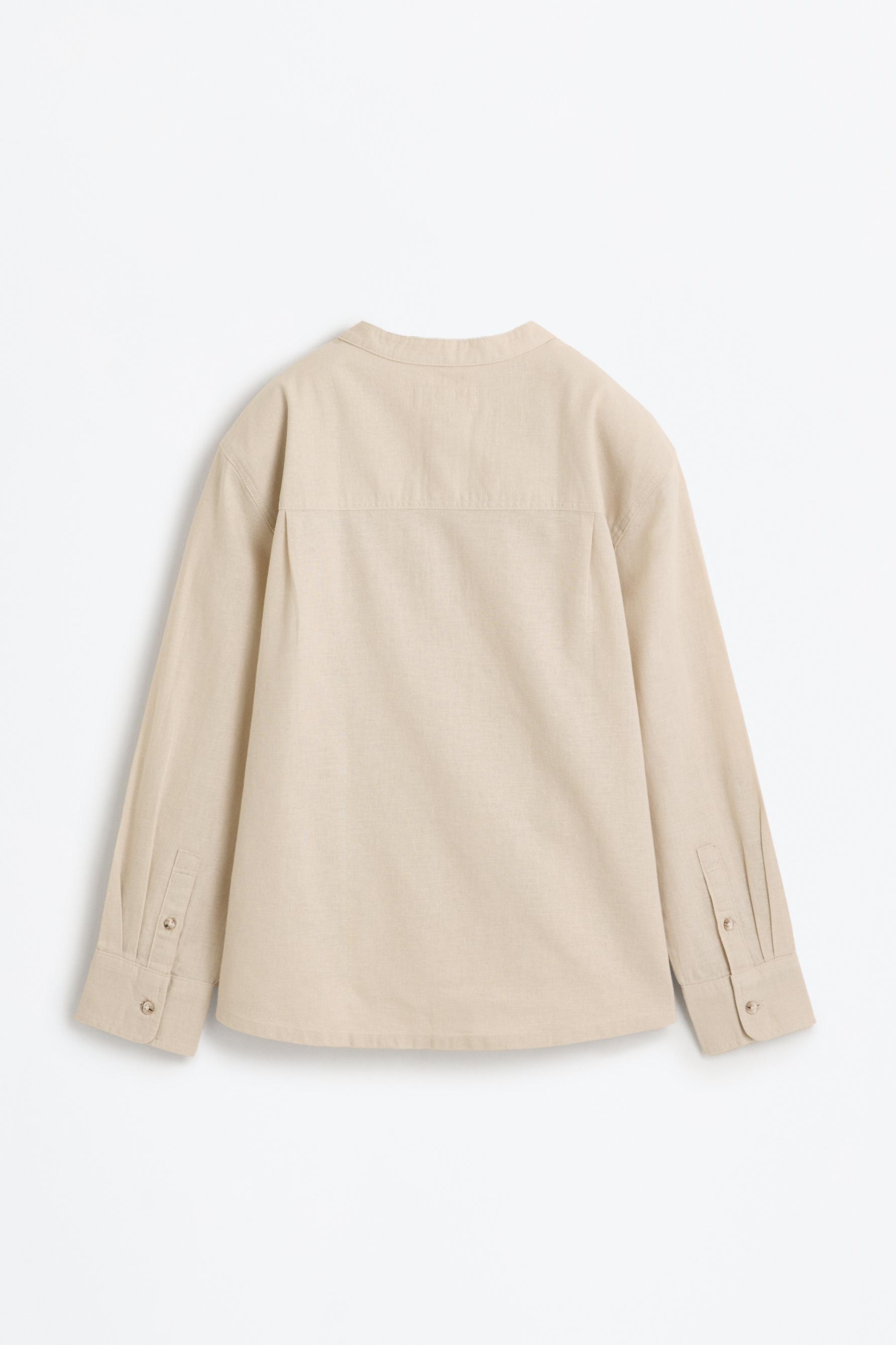 Linen-cotton stand collar shirt — SAND