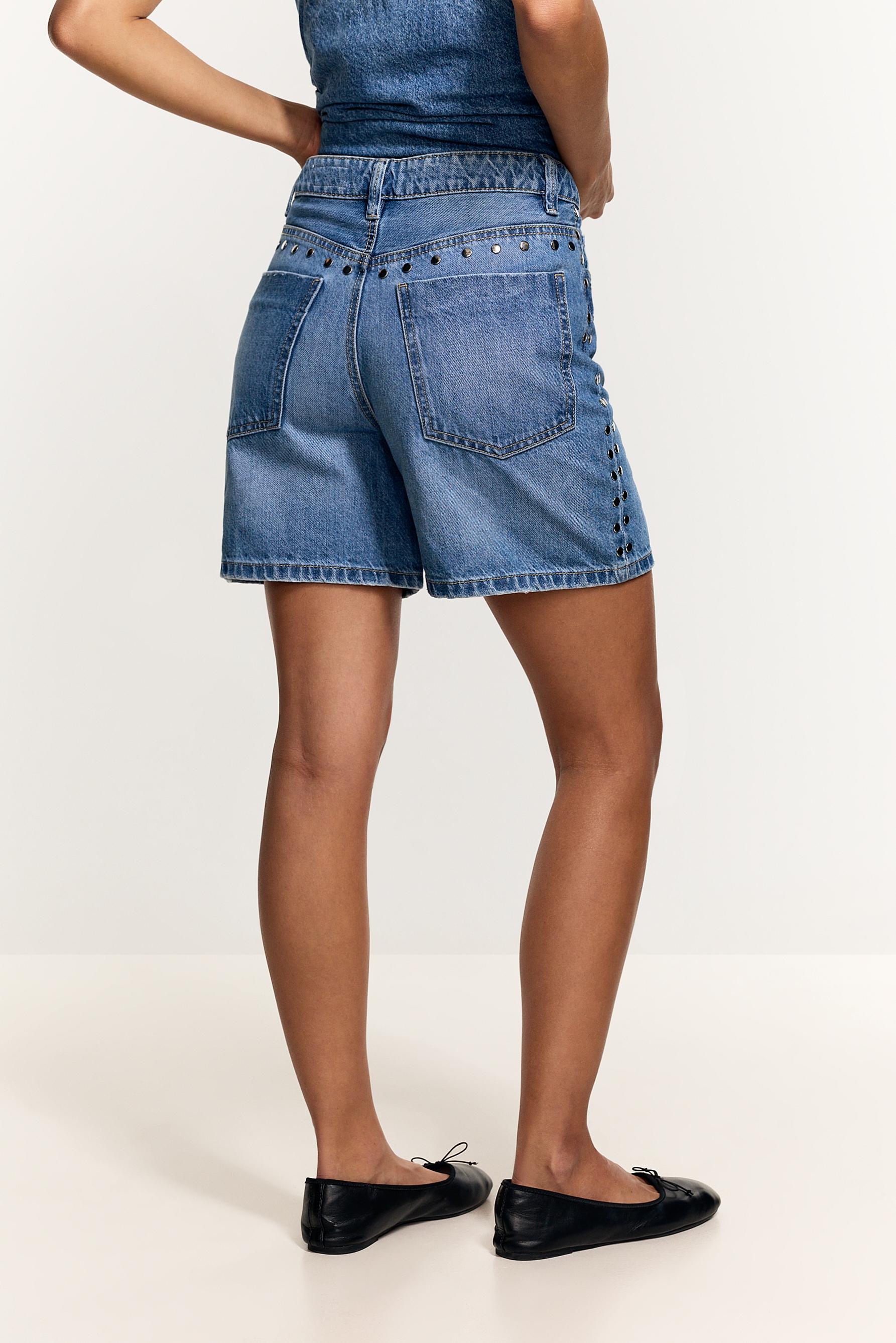 Studded denim Bermuda shorts — PALE INDIGO