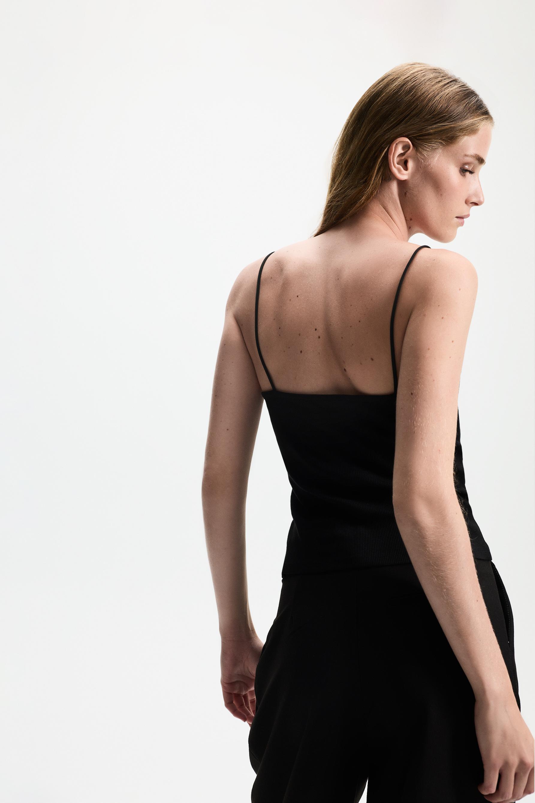 Ribbed lace camisole — BLACK