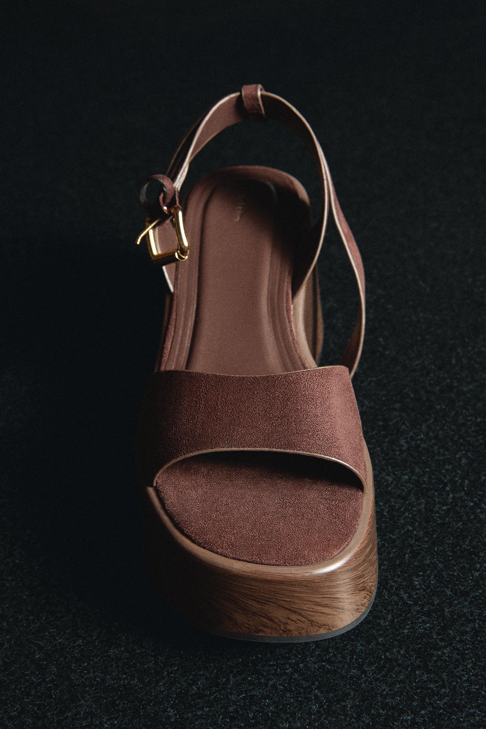 Wooden wedge sandal — BROWN