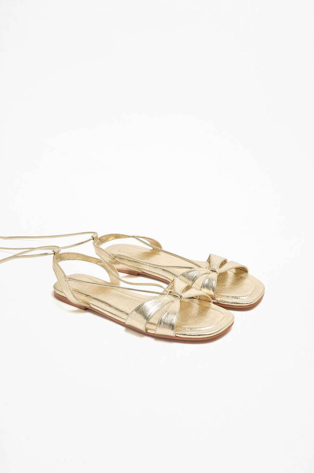 Lace-up metallic sandals