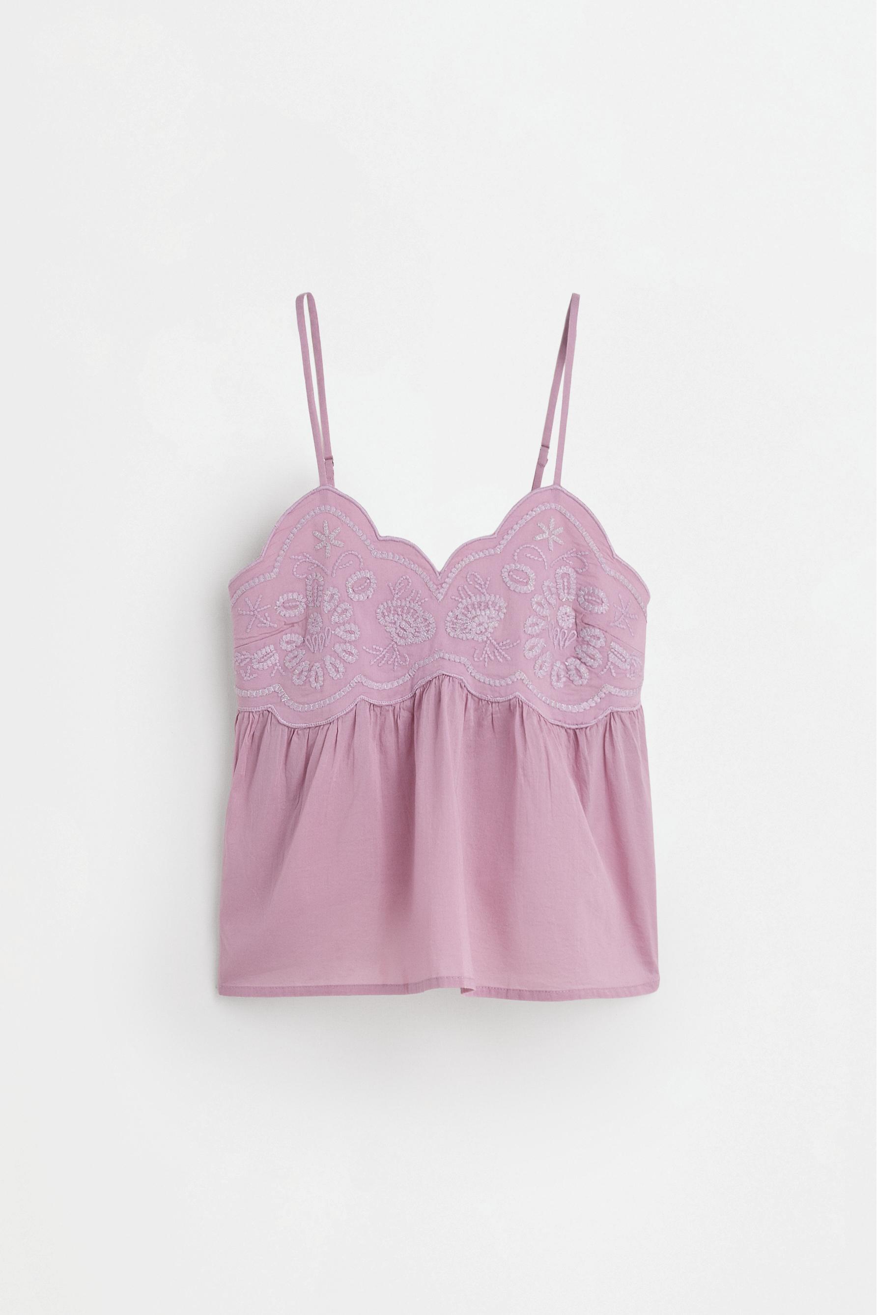 Floral embroidered top — FADED PINK