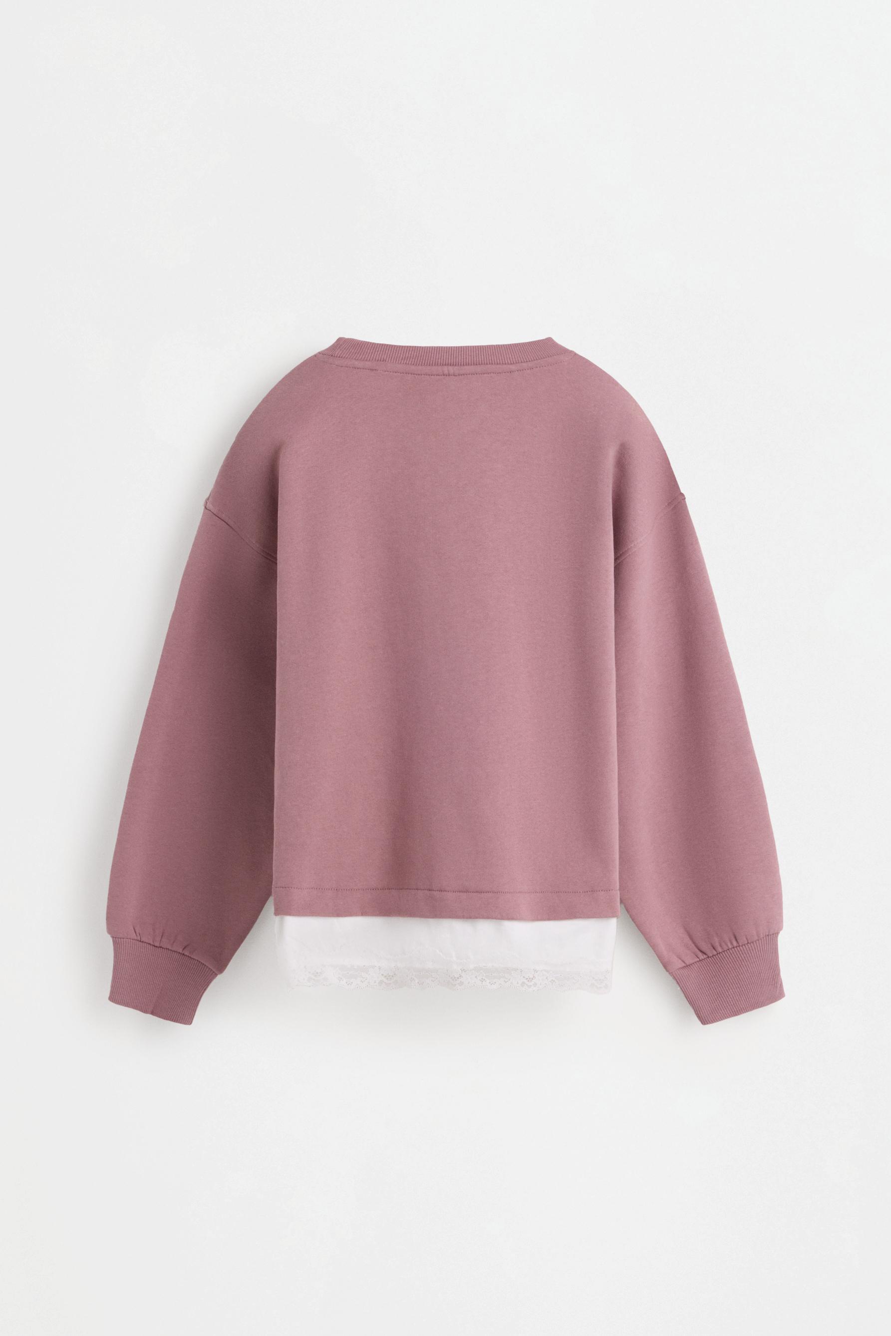 Lace hem sweatshirt — DUSTY PINK