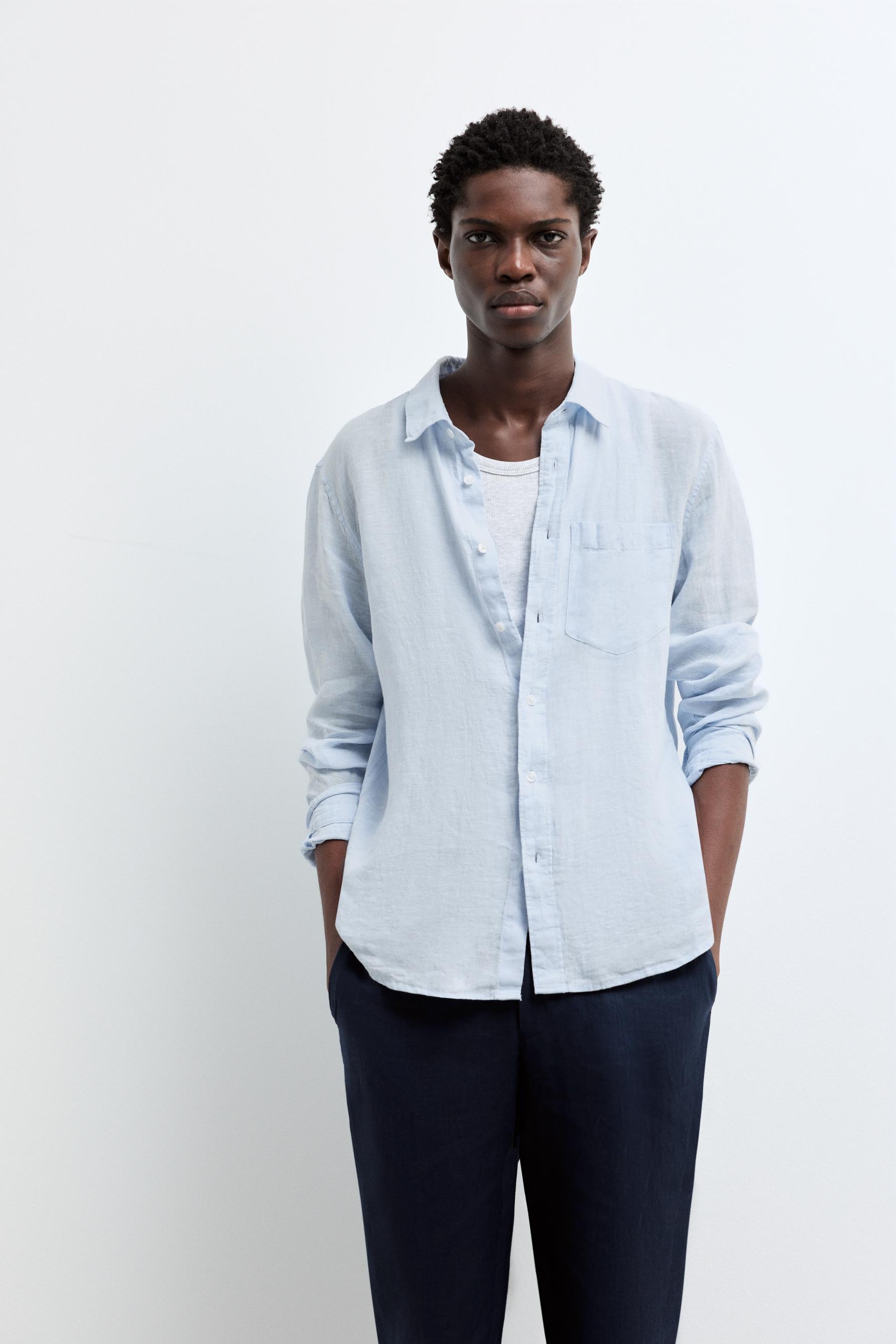 100% linen shirt — SKY BLUE