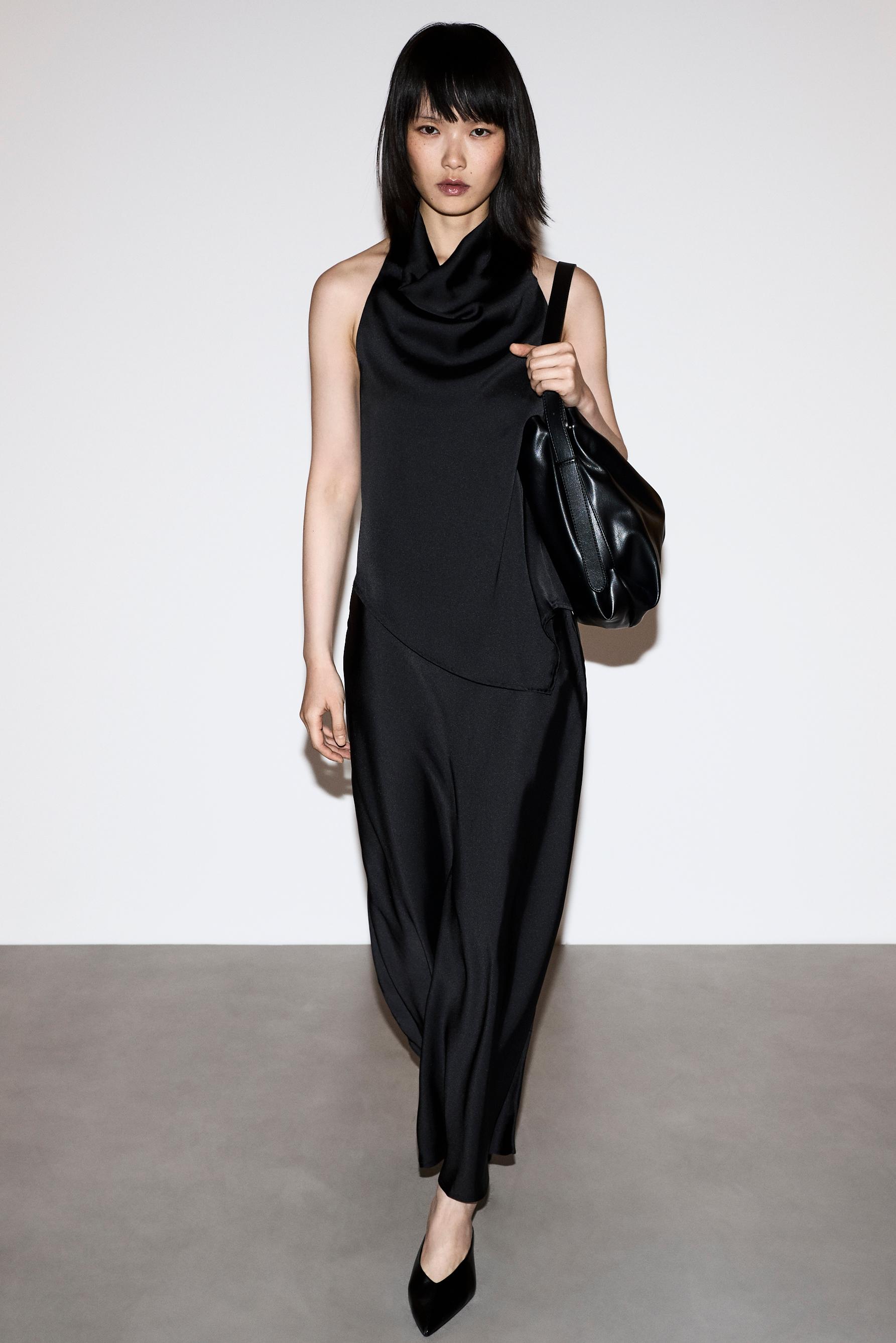 Asymmetric satin top — BLACK