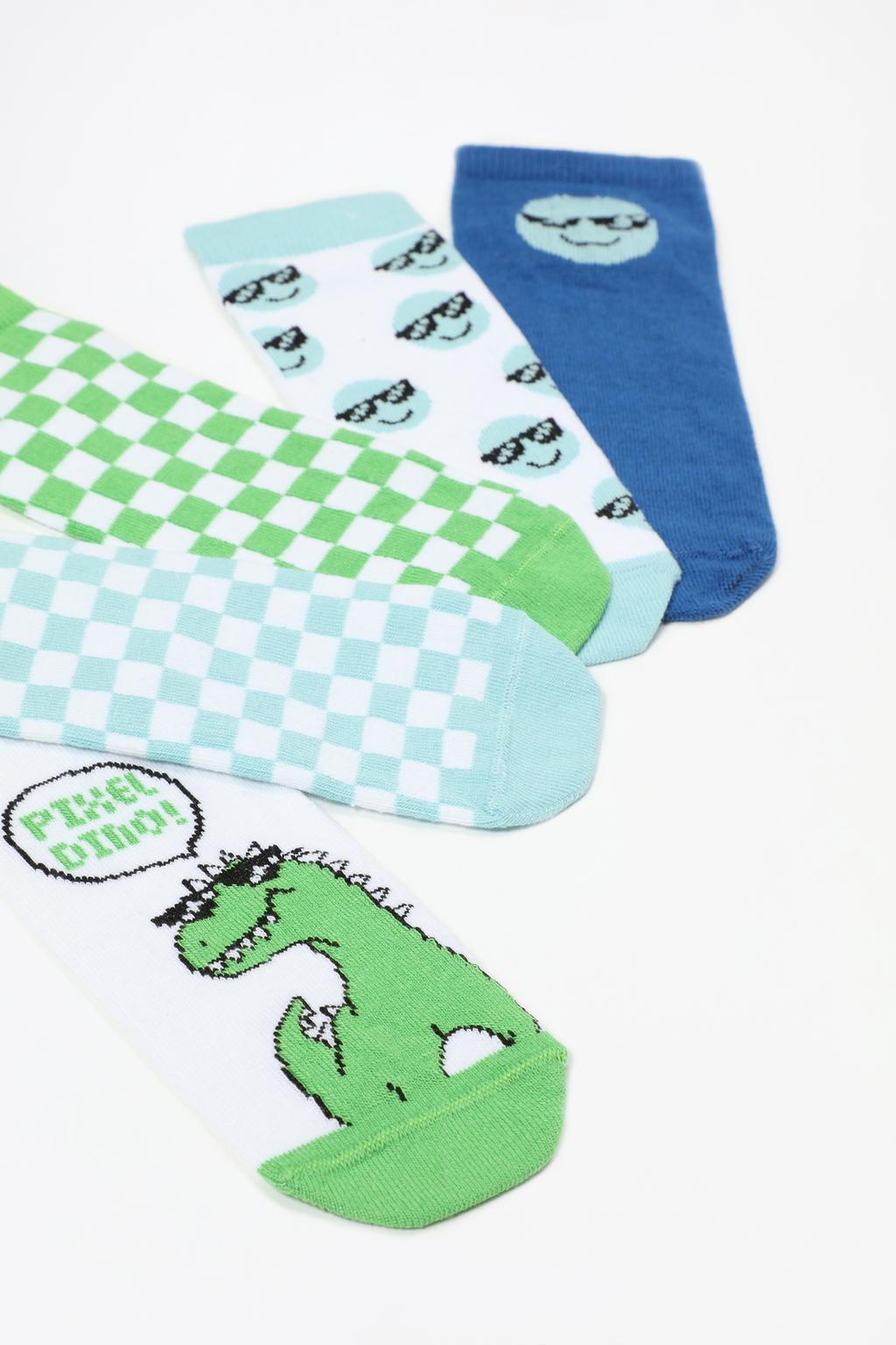 Pack of 5 pairs of contrast dinosaur ankle socks