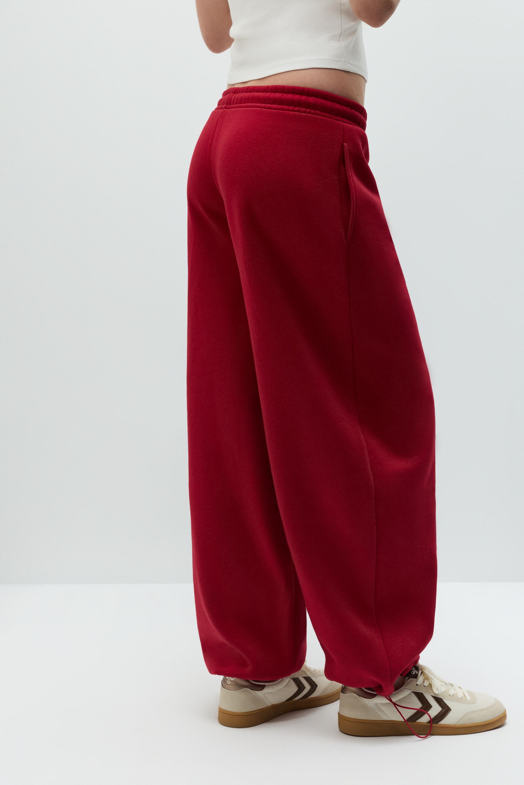 Barrel-leg plush trousers — RED