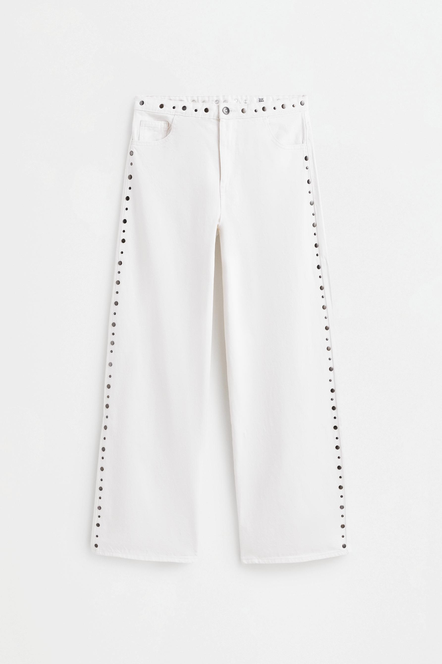 Studded wide-leg jeans — BEIGE