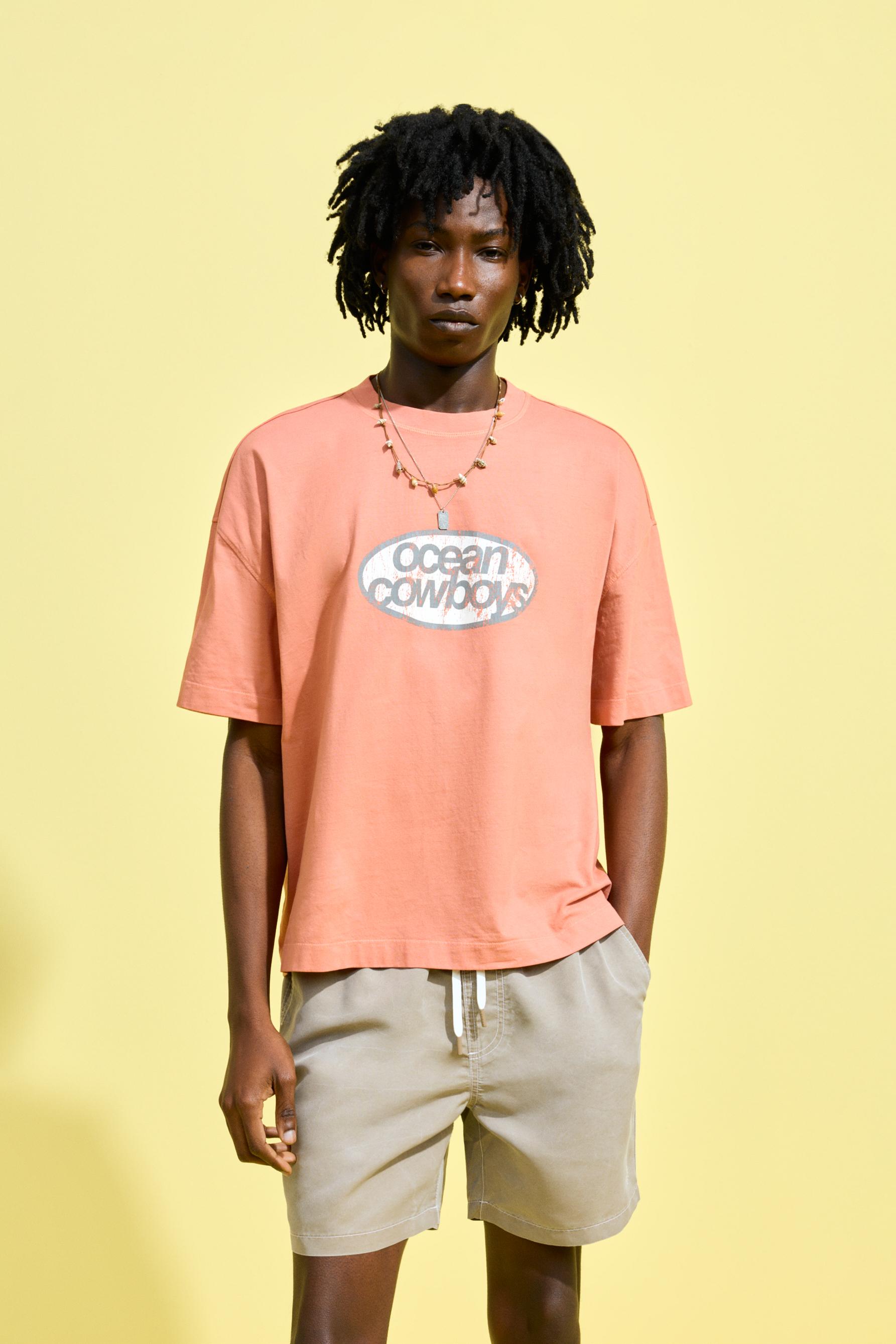Faded effect printed T-shirt — BRIGHT CORAL