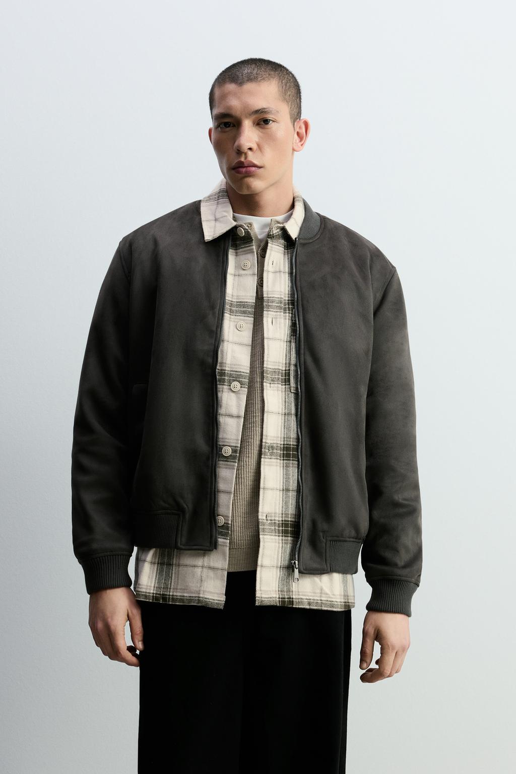 Faux suede bomber jacket