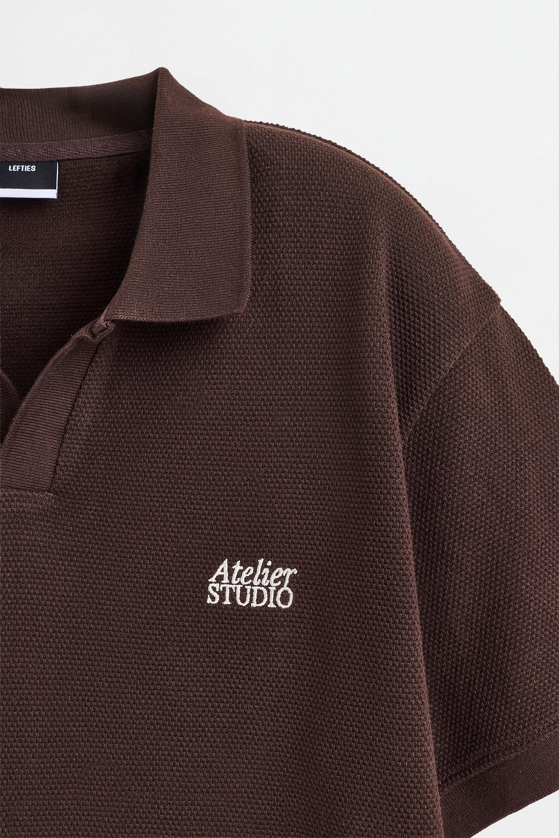Textured embroidered polo shirt — BROWN