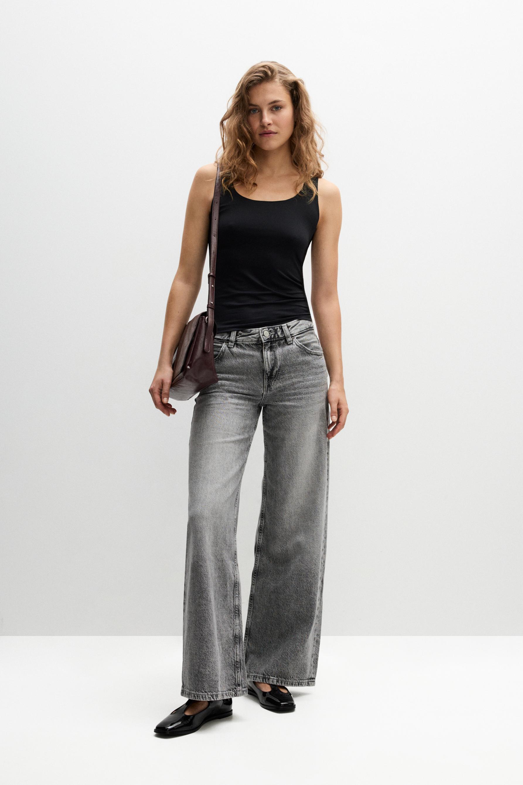 Polyamide T-shirt with wide straps — BLACK
