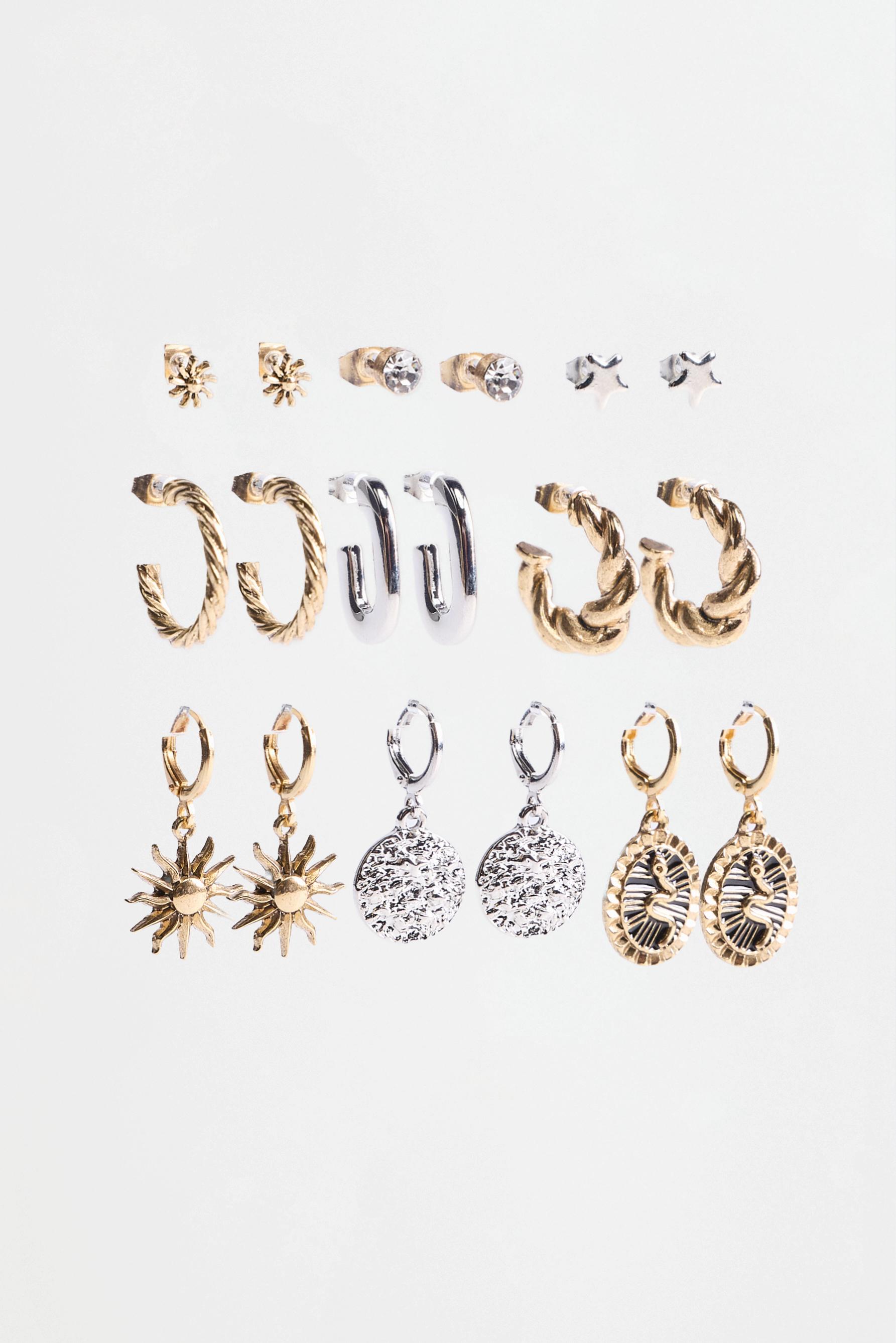 9-Pack of Mismatched Earrings — GOLD - SILVER