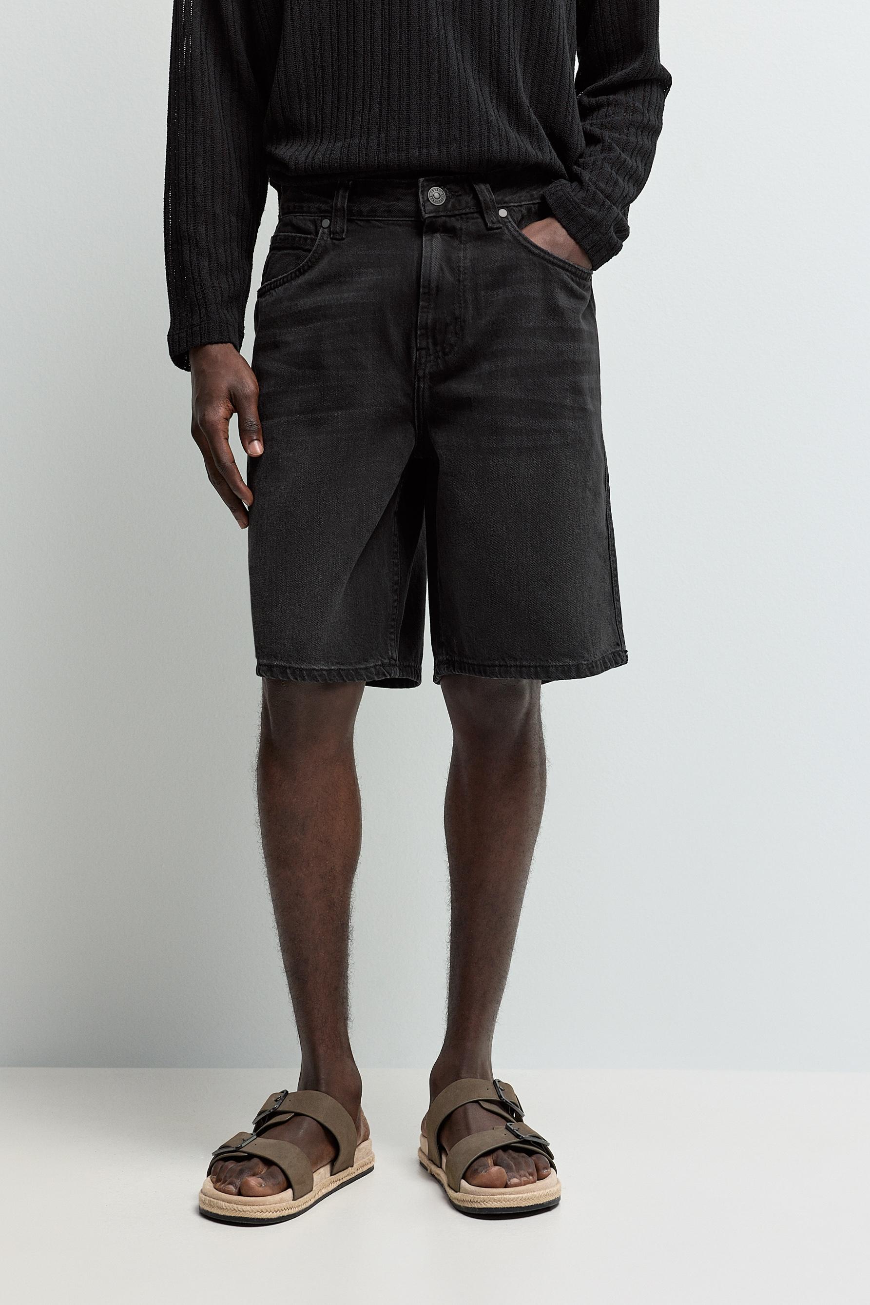 Straight denim Bermuda shorts — BLACK