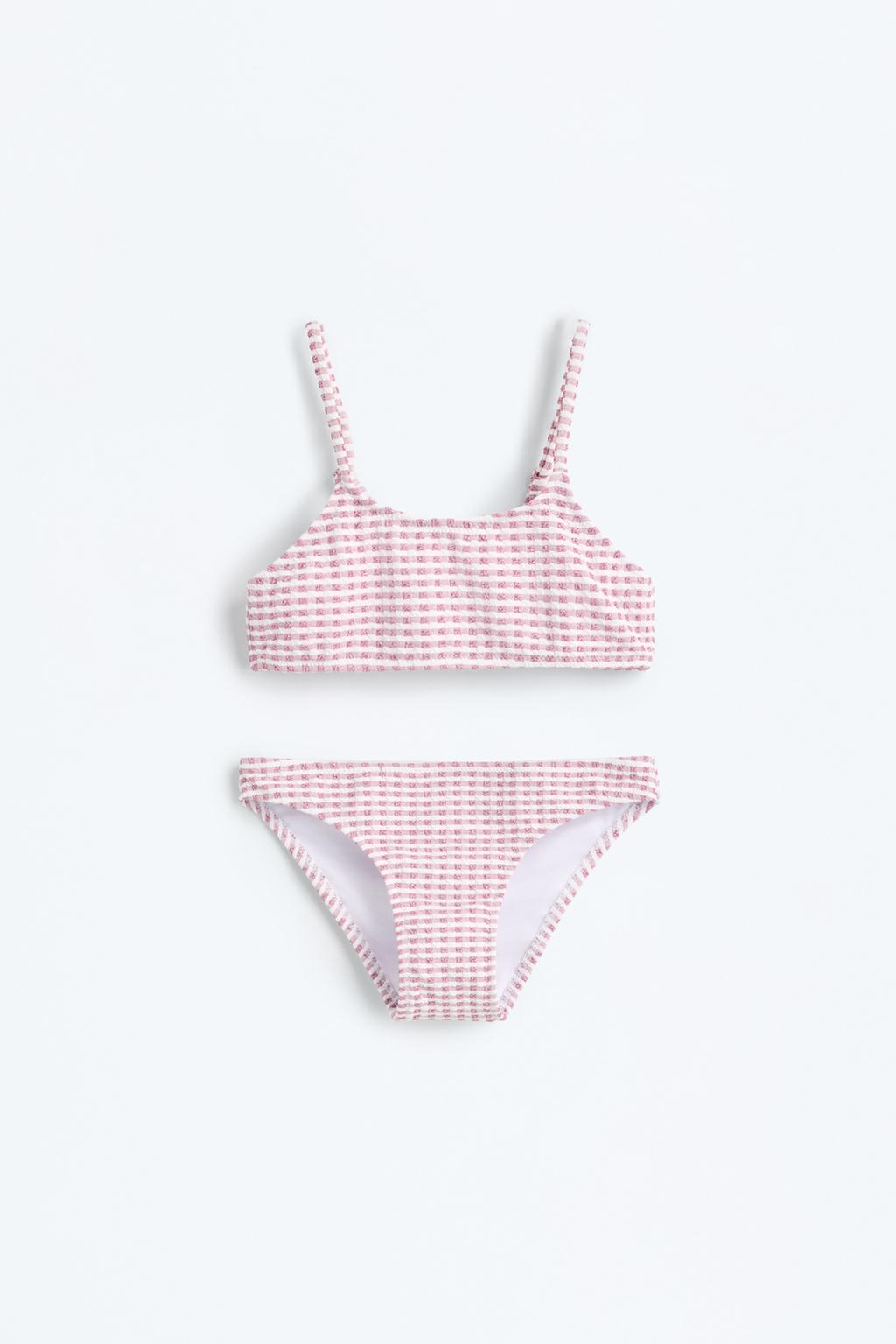 Shiny gingham check bikini set