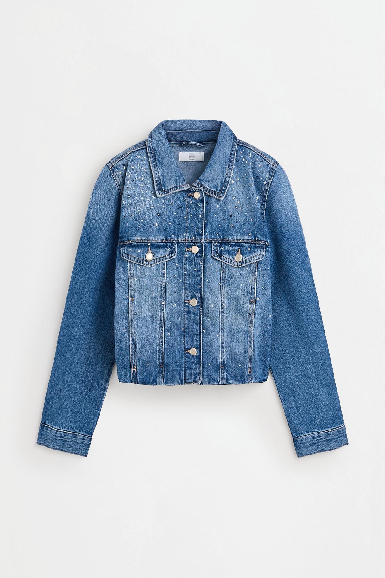 Rhinestone denim jacket — DARK BLUE