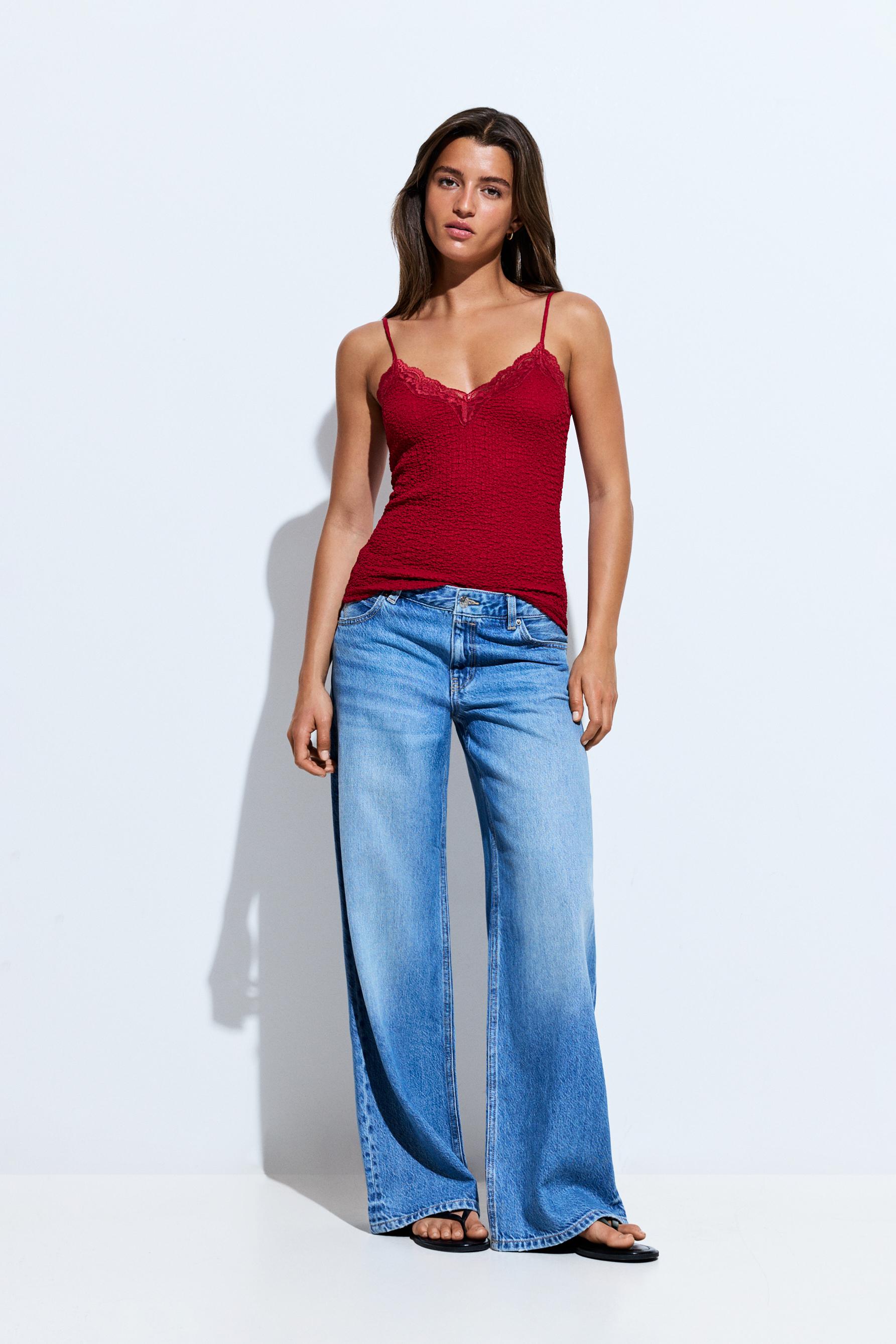 Textured strappy top — RED