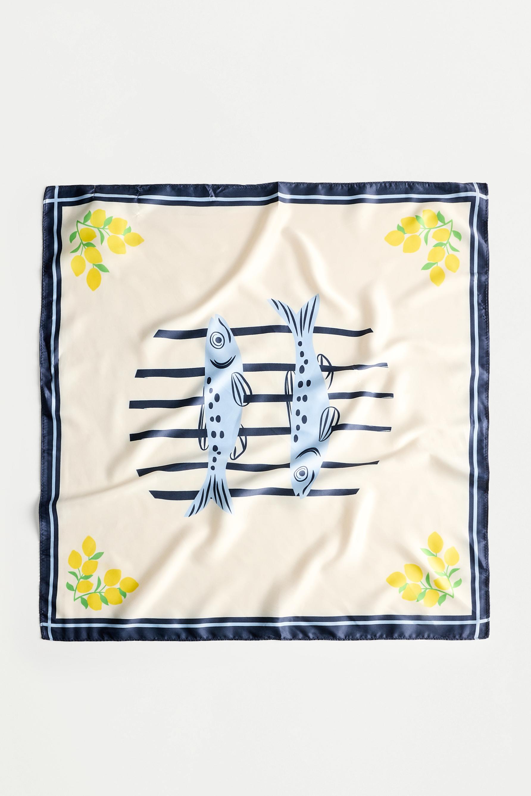 Fish print satin scarf — ECRU
