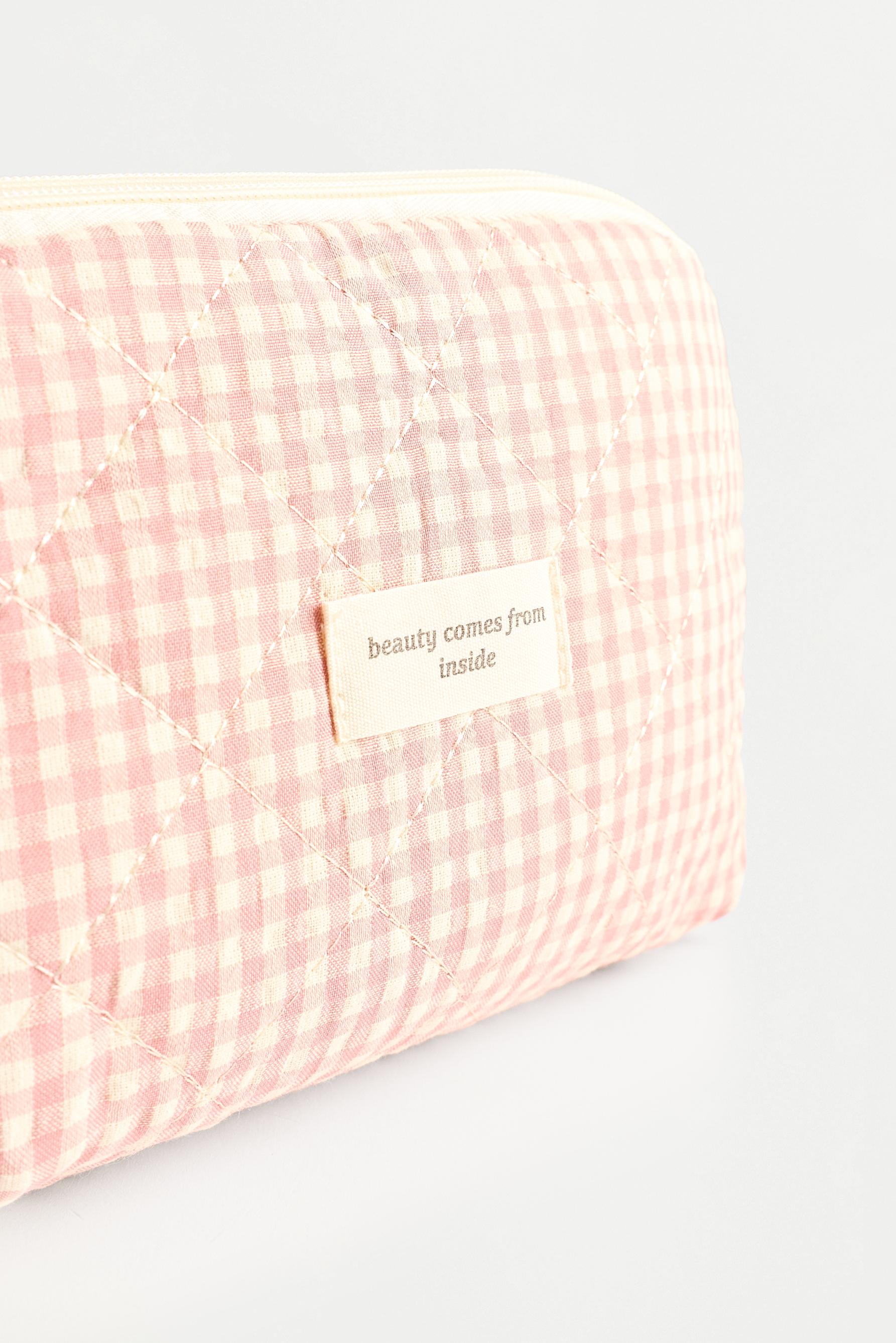 Medium gingham toiletry bag — CHALK PINK