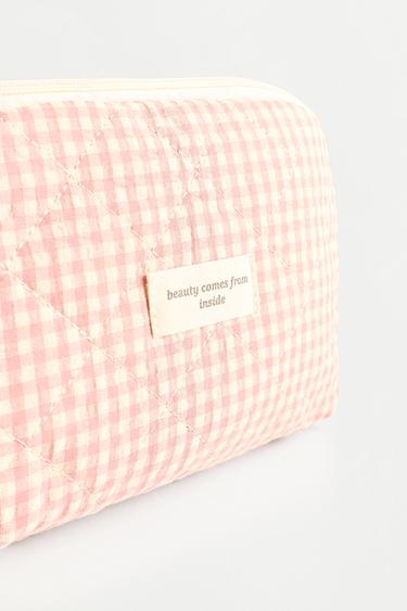 Medium gingham toiletry bag — CHALK PINK 3