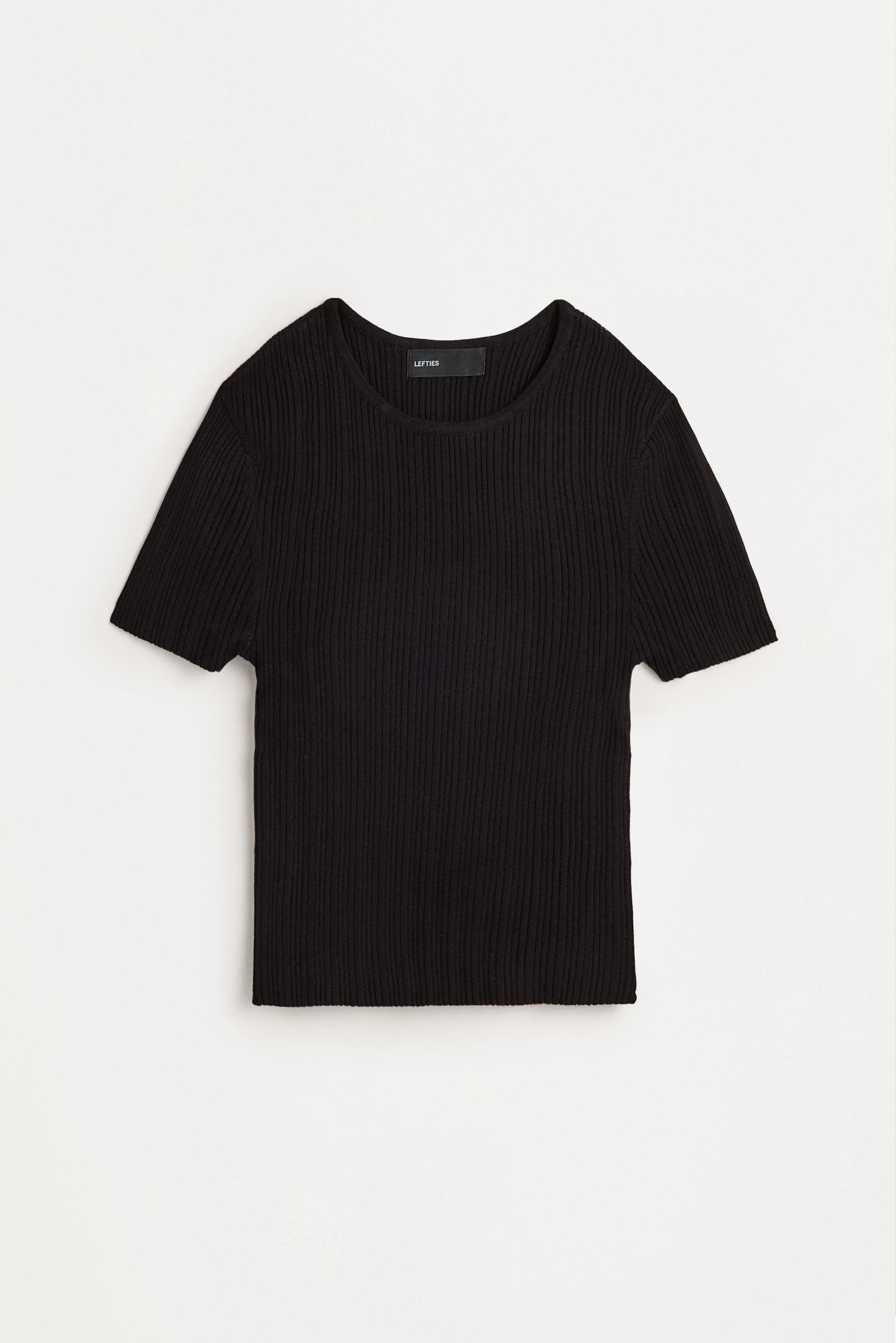 Basic ribbed knit top — BLACK