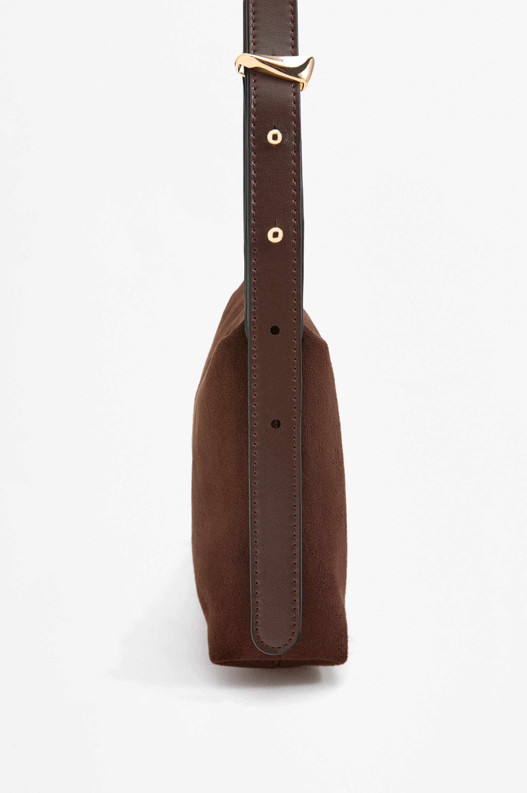 Multi-Position Suede Effect Bag — BROWN